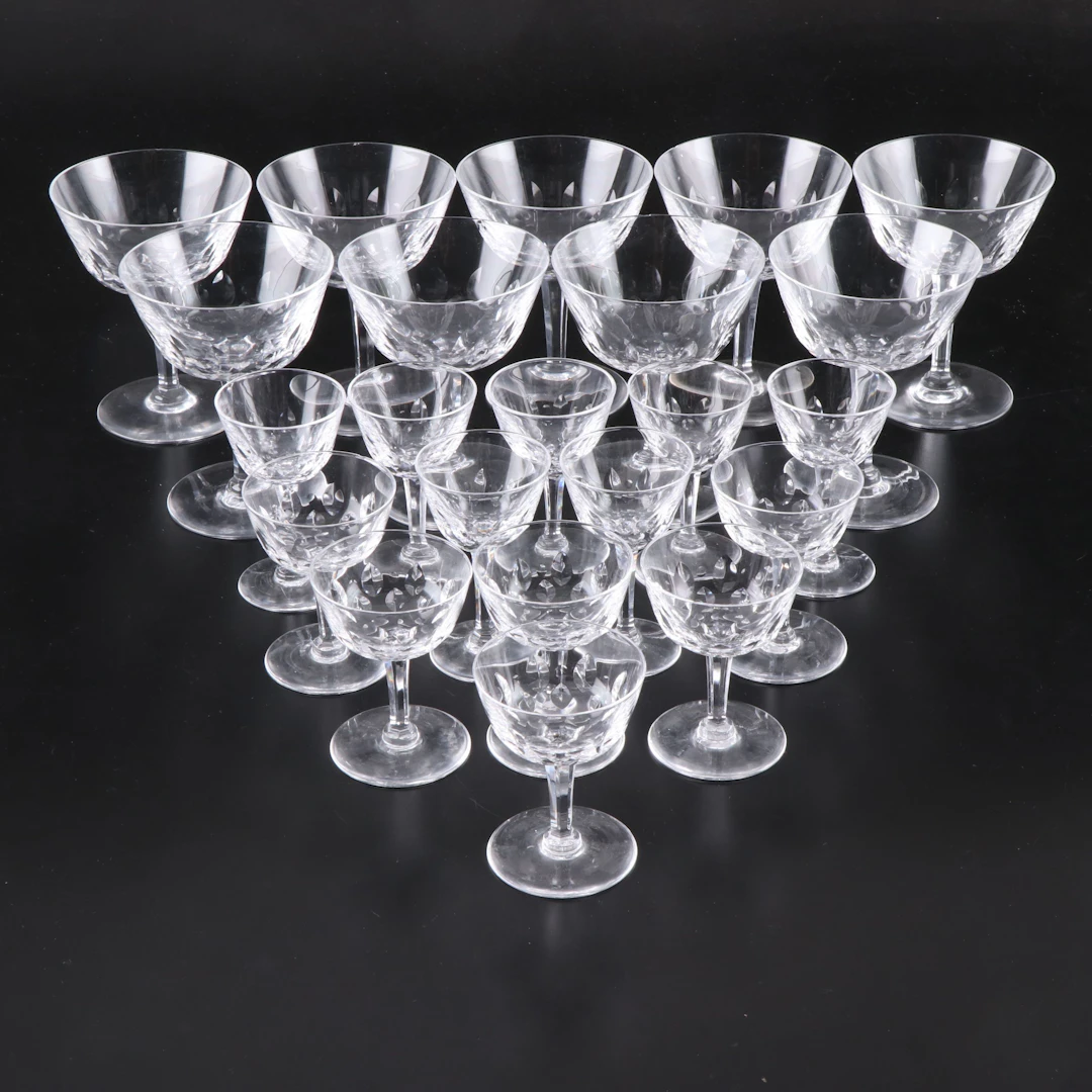 Art Deco Style Etched Crystal Coupes, Mid to Late 20th Century