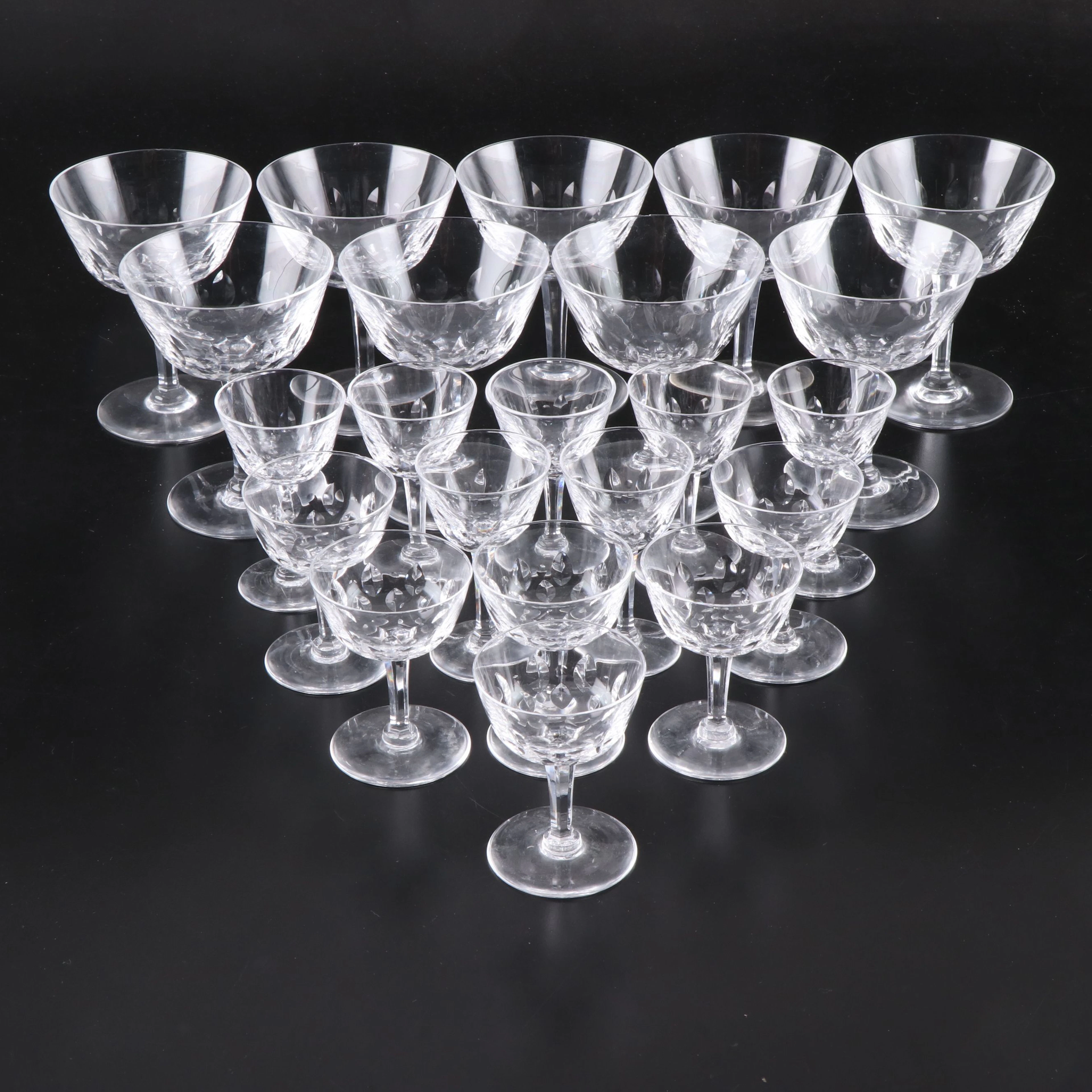 Art Deco Style Etched Crystal Coupes, Mid to Late 20th Century