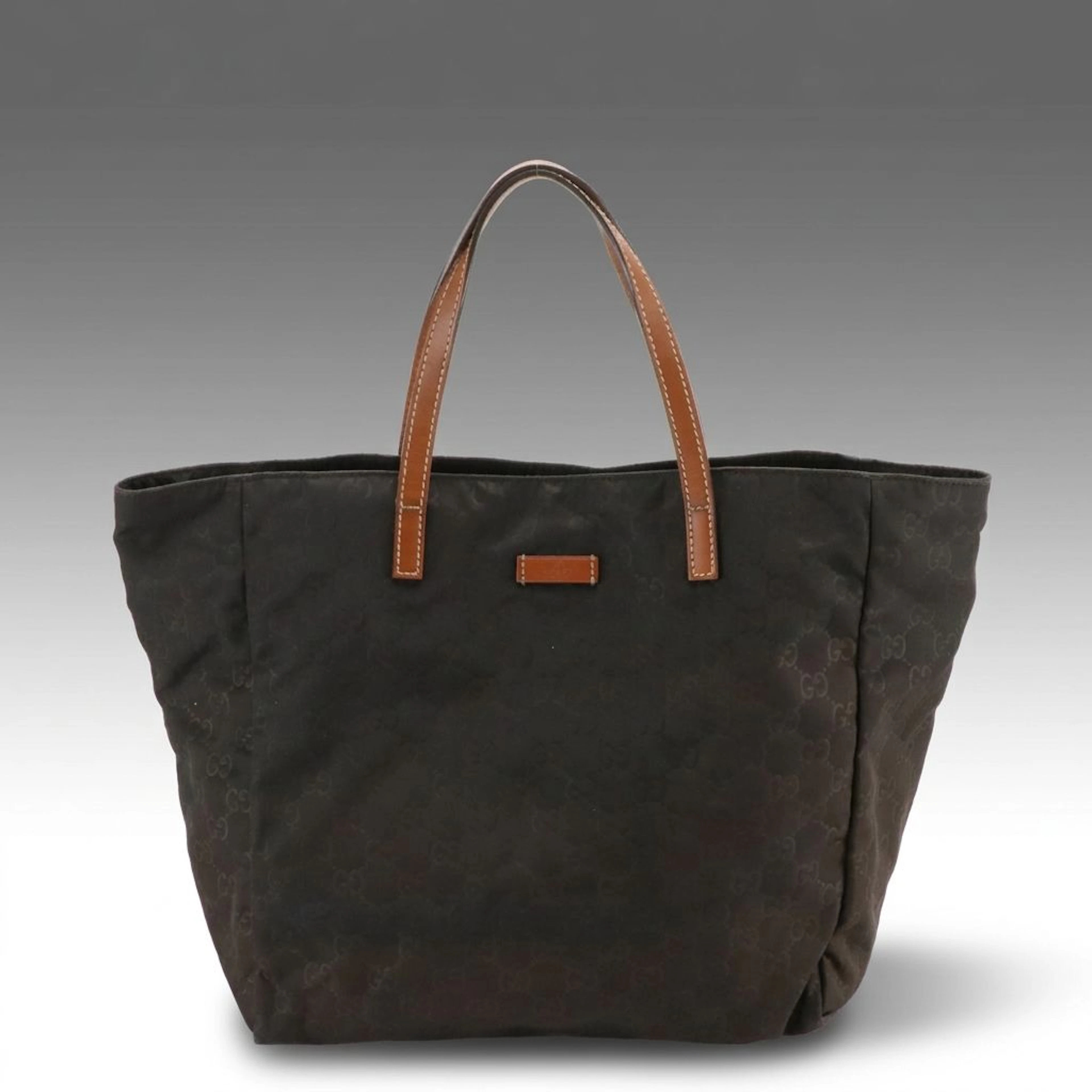 Gucci GG Nylon and Brown Leather Tote Bag