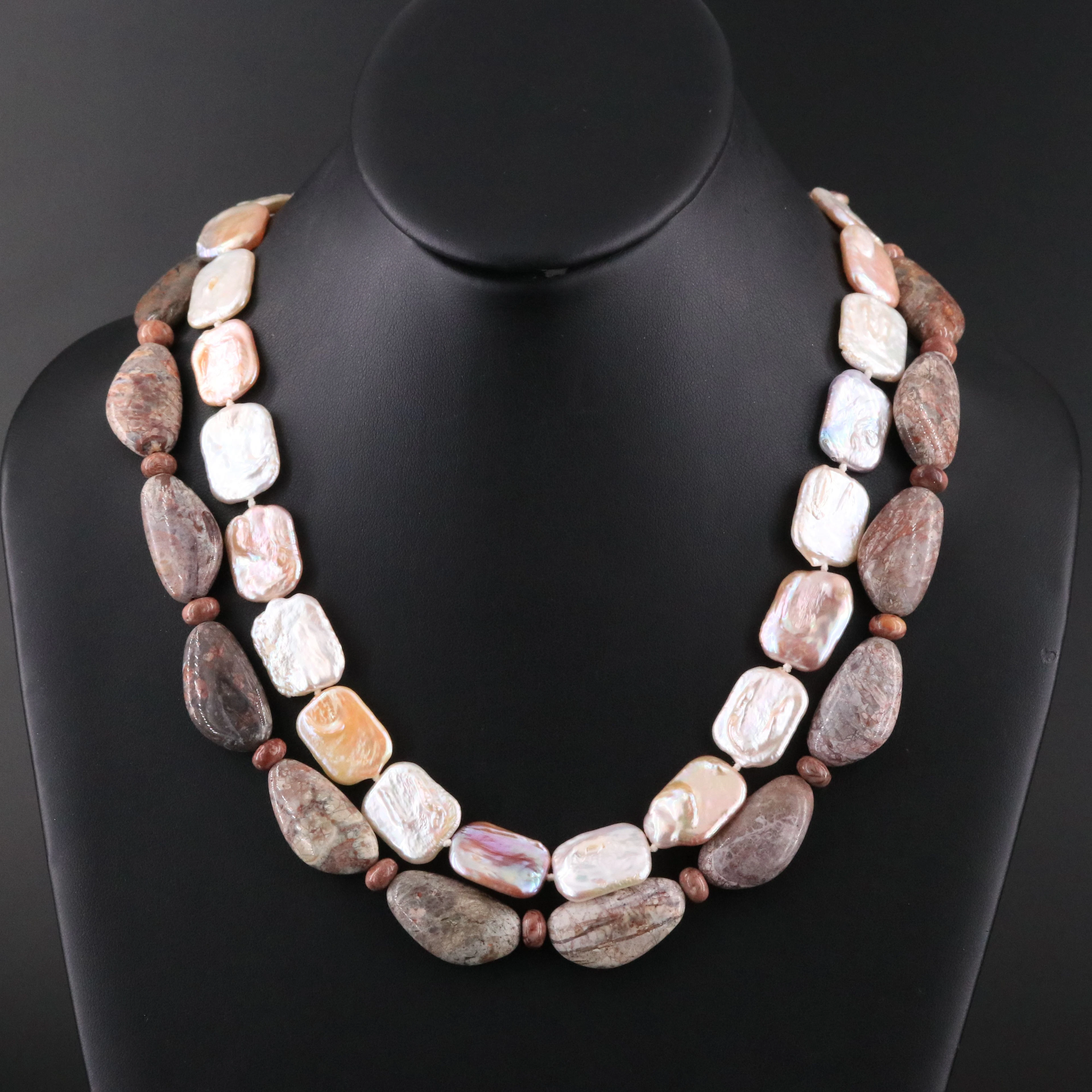 Jasper and Pearl Necklaces with Sterling Clasps