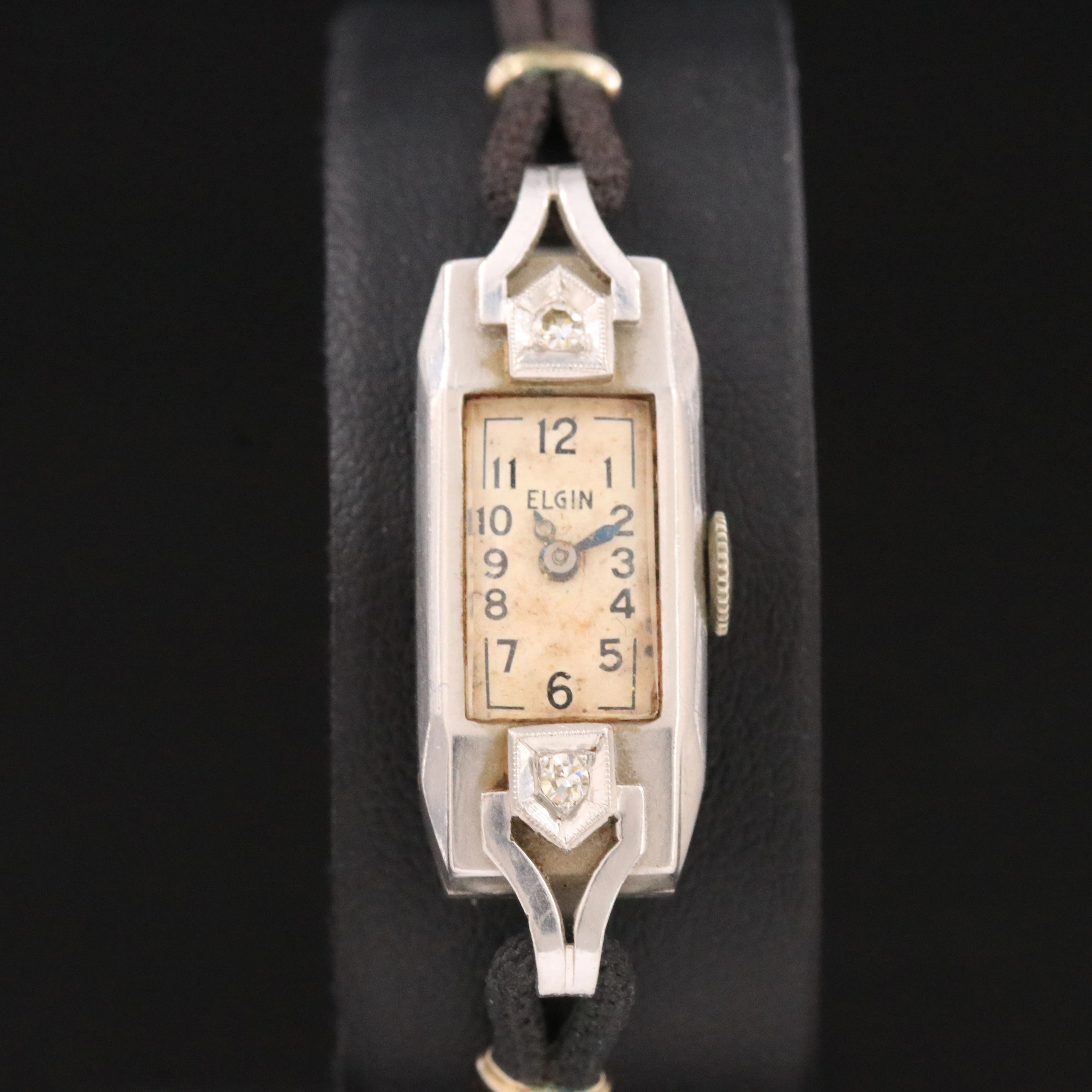 Elgin Platinum Diamond Accented Stem Wind Watch