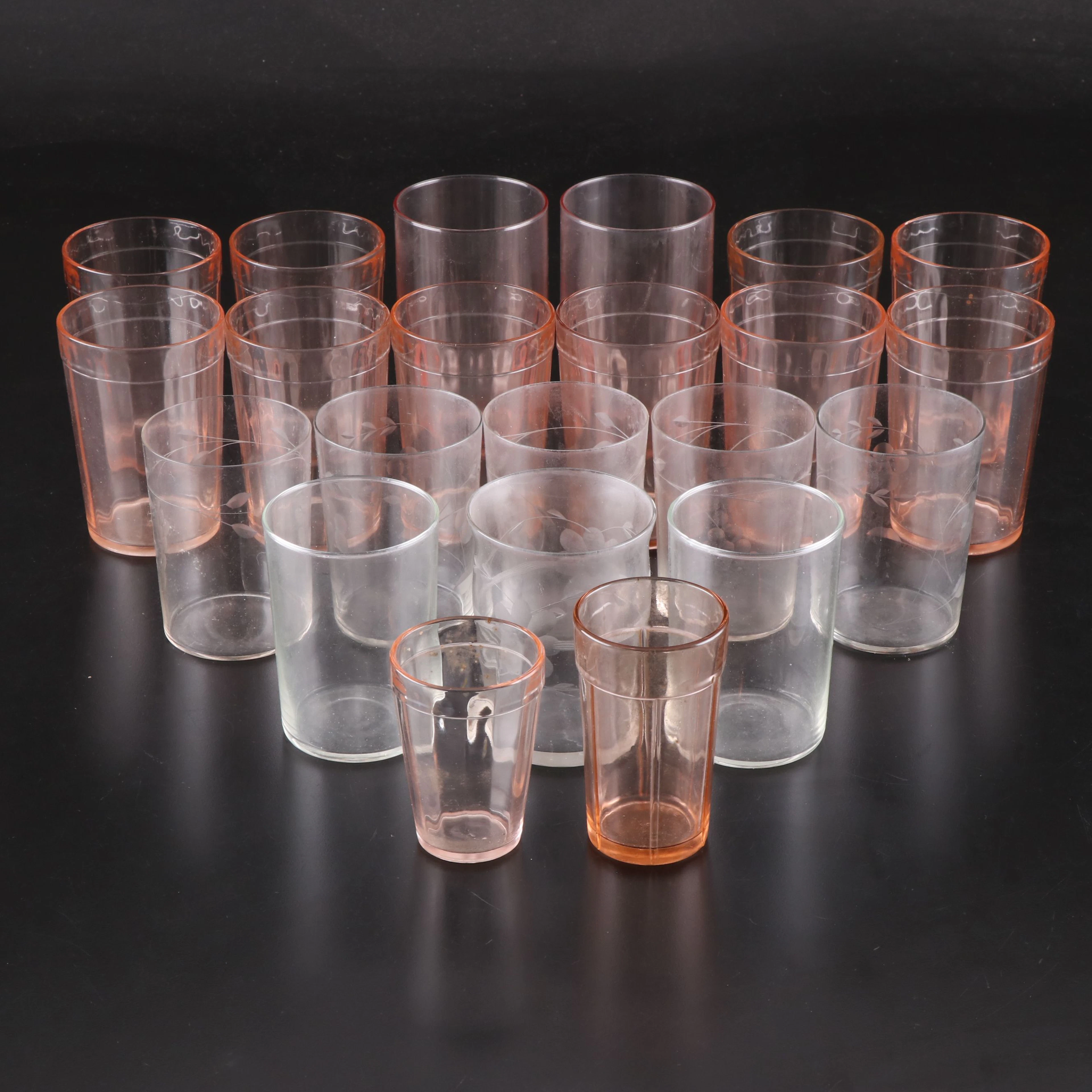 Hazel-Atlas "Optic Pink" and More Depression Glass Tumblers, Early 20th C.