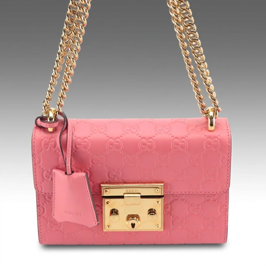 Gucci Small Padlock Chain Shoulder Bag in Pink Guccissima Calfskin Leather