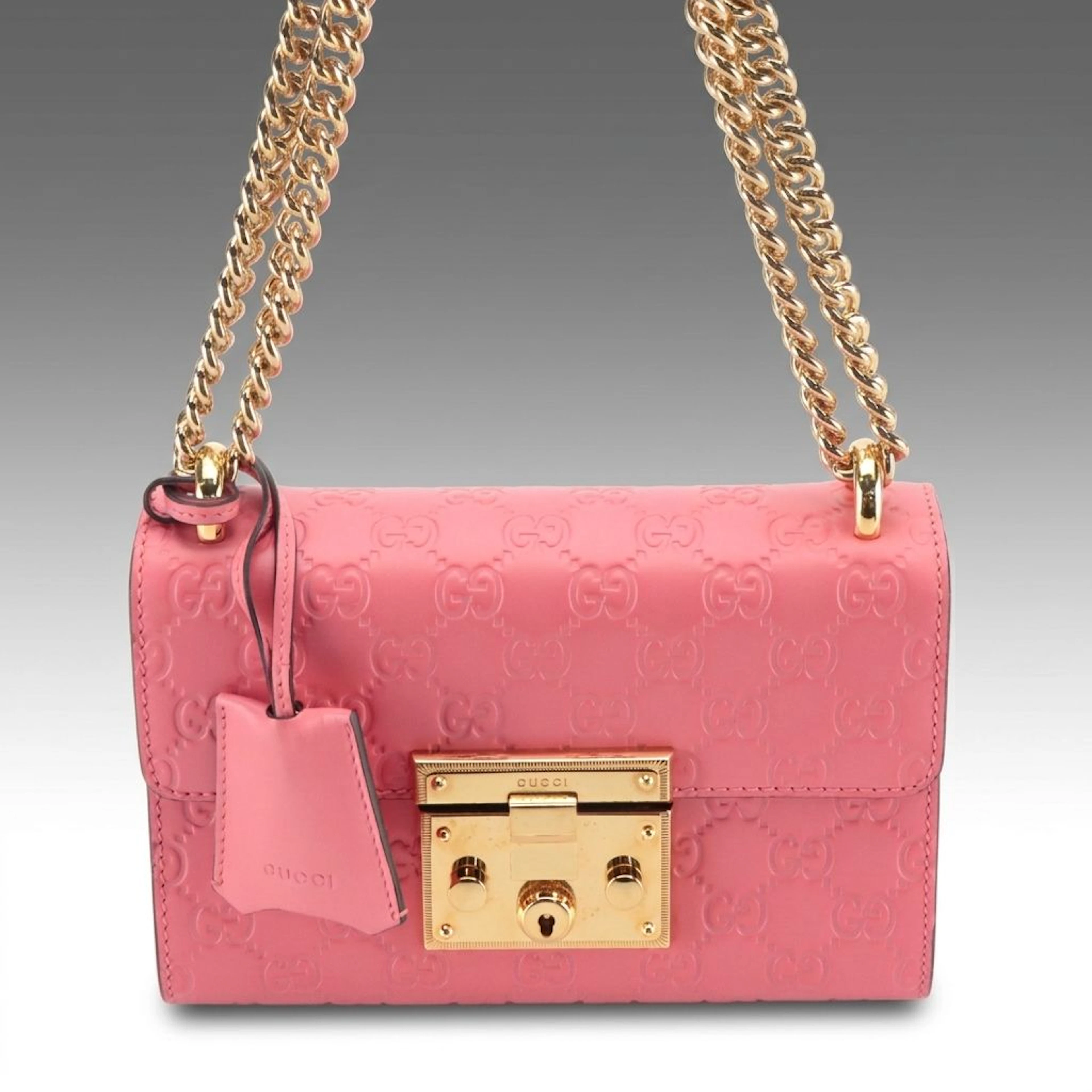 Gucci Small Padlock Chain Shoulder Bag in Pink Guccissima Calfskin Leather