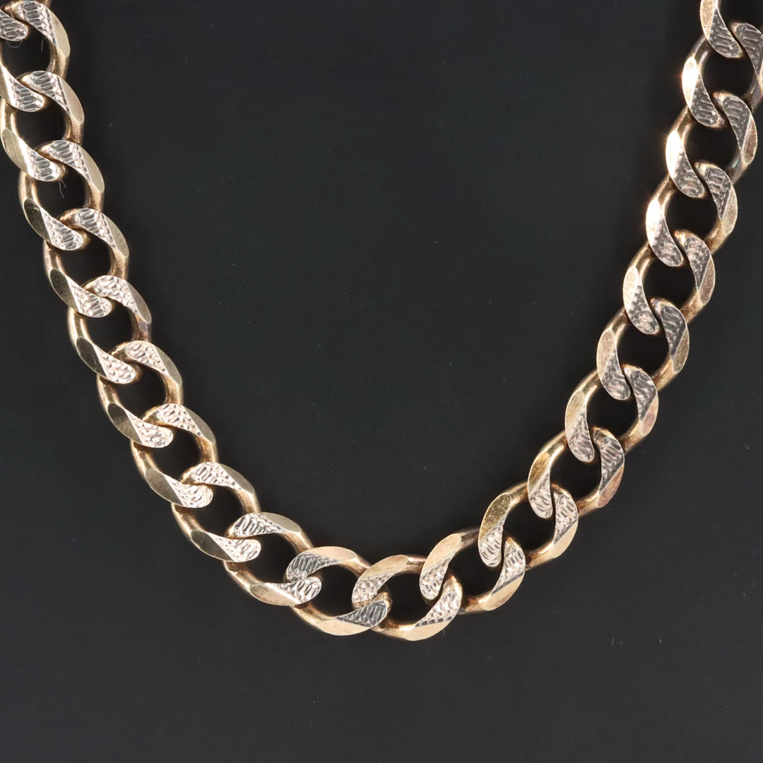 Italian Sterling Two-Tone Patterned Curb Chain Necklace