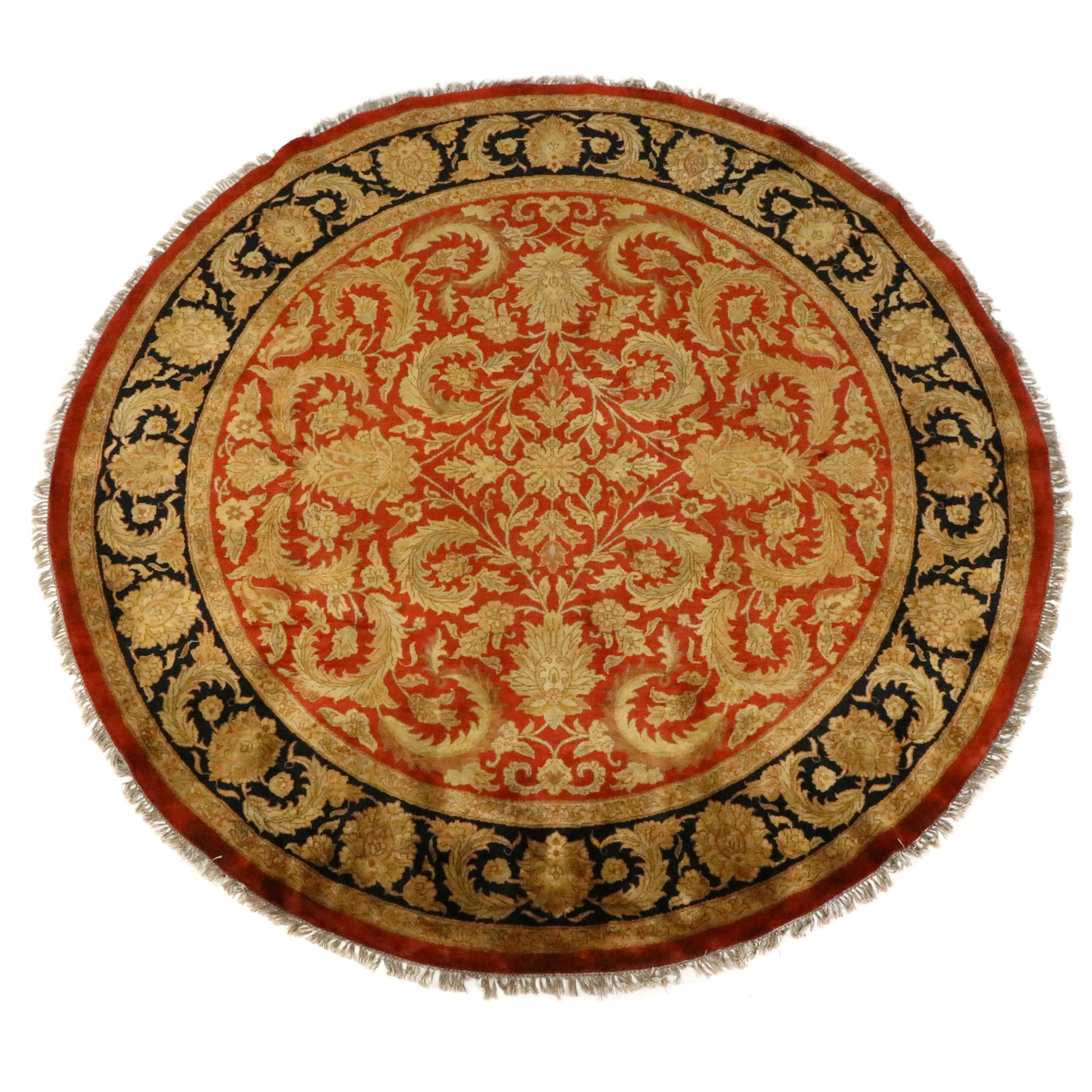 9'4 Round Hand-Knotted Indian Agra Style Area Rug