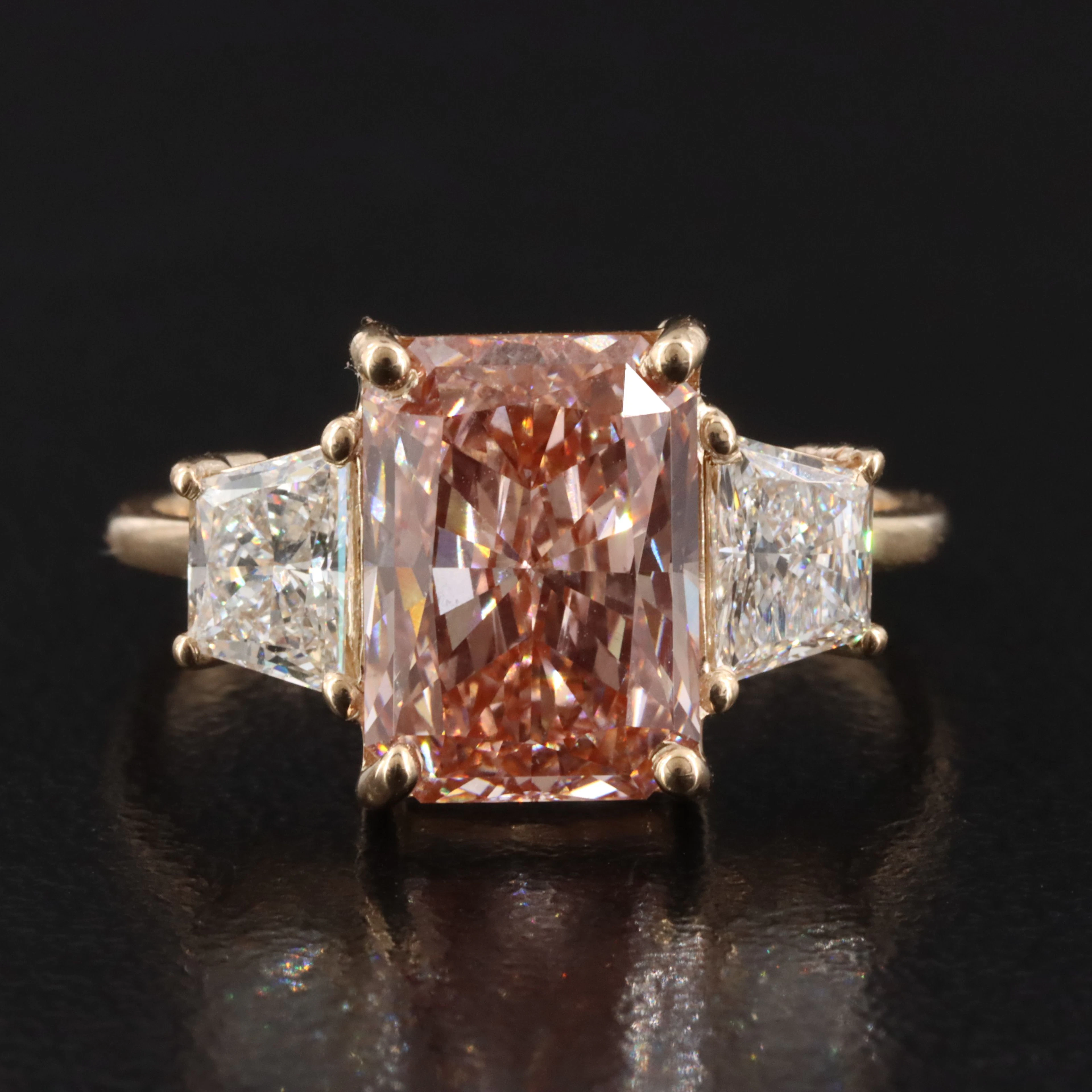 14K 3.83 CTW Lab Grown Diamond Ring with Fancy Vivid Pink Center & IGI Report