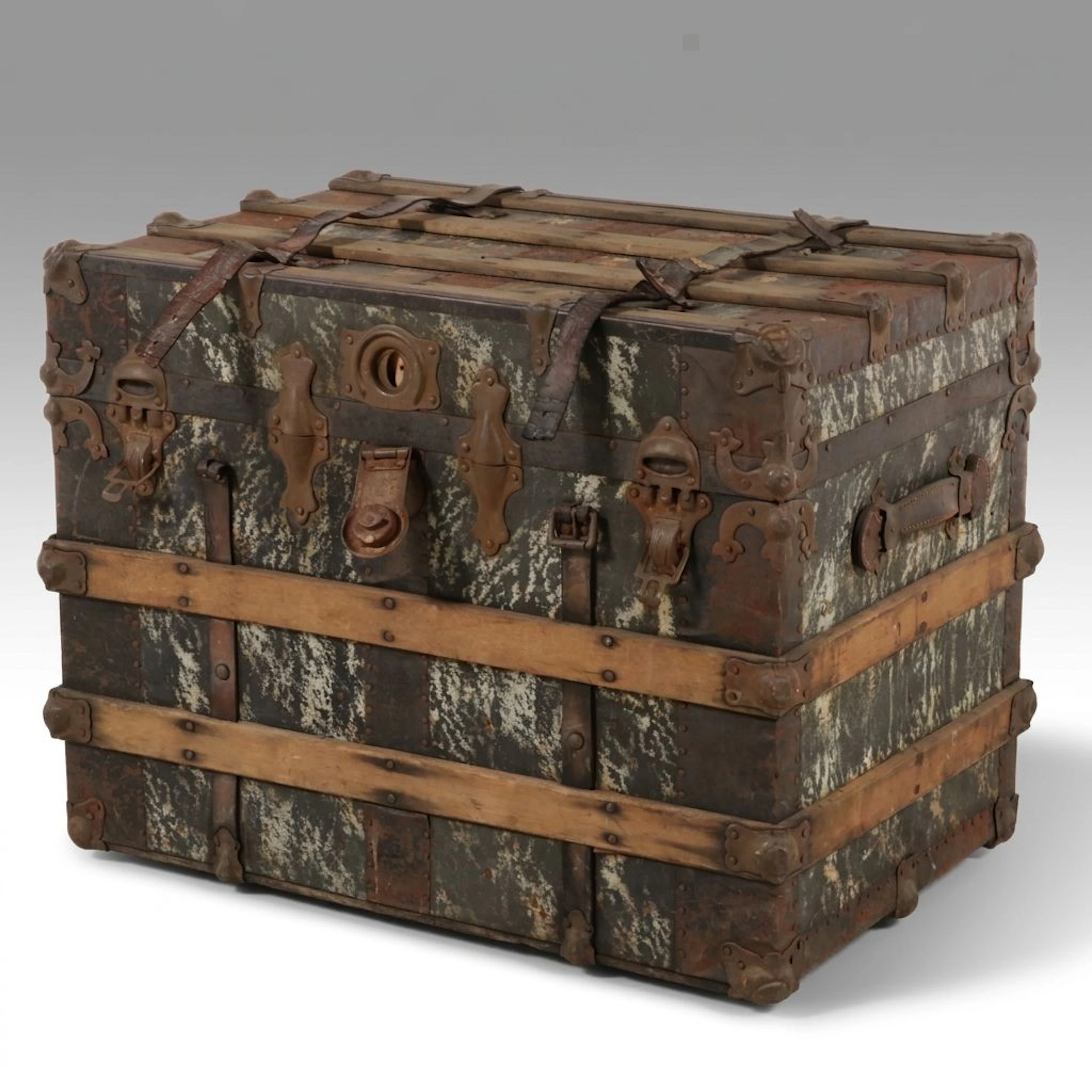 Victorian Flat Top Steamer Trunk, Late 19th Century