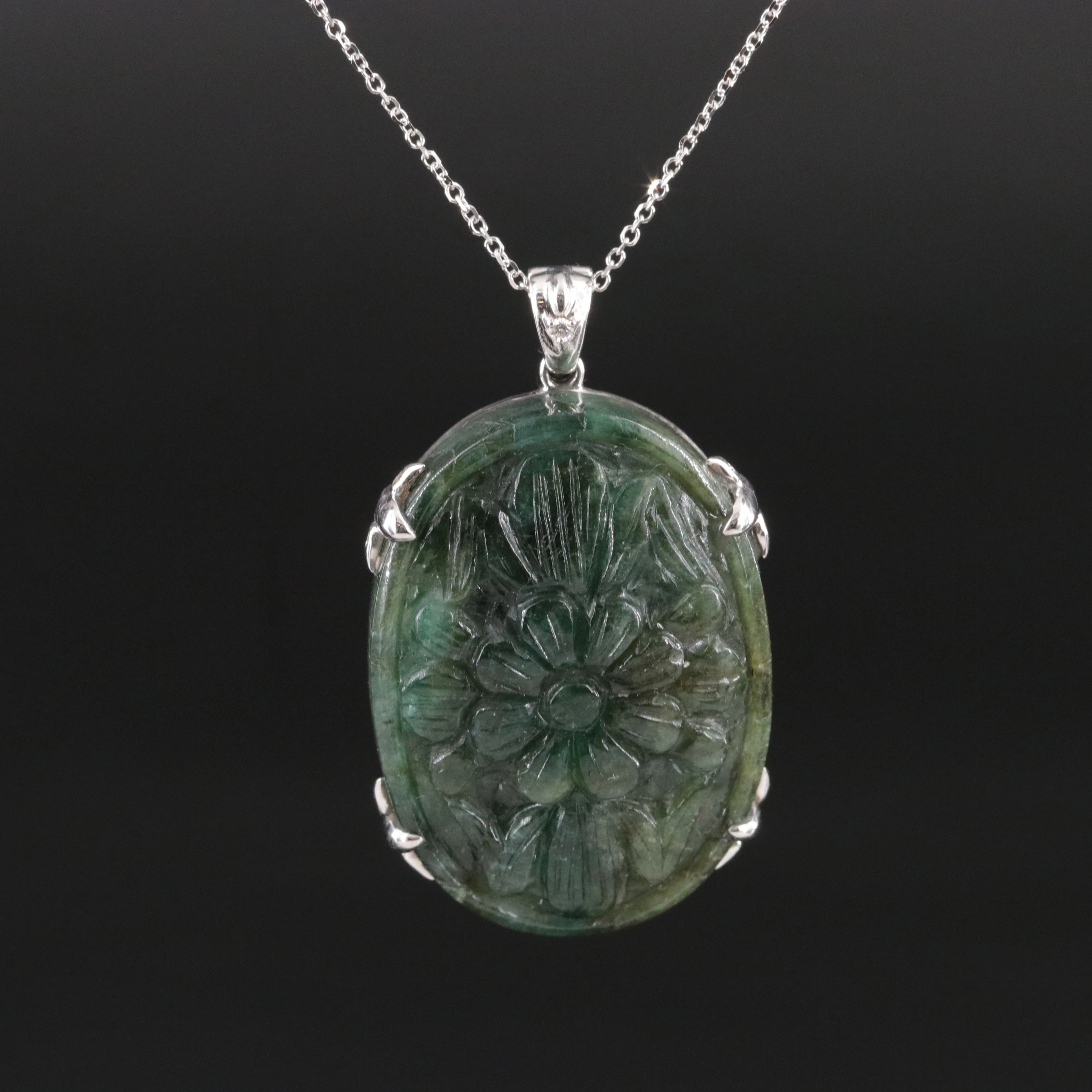 Chromia 18K Carved Emerald and Diamond Enhancer Pendant Necklace