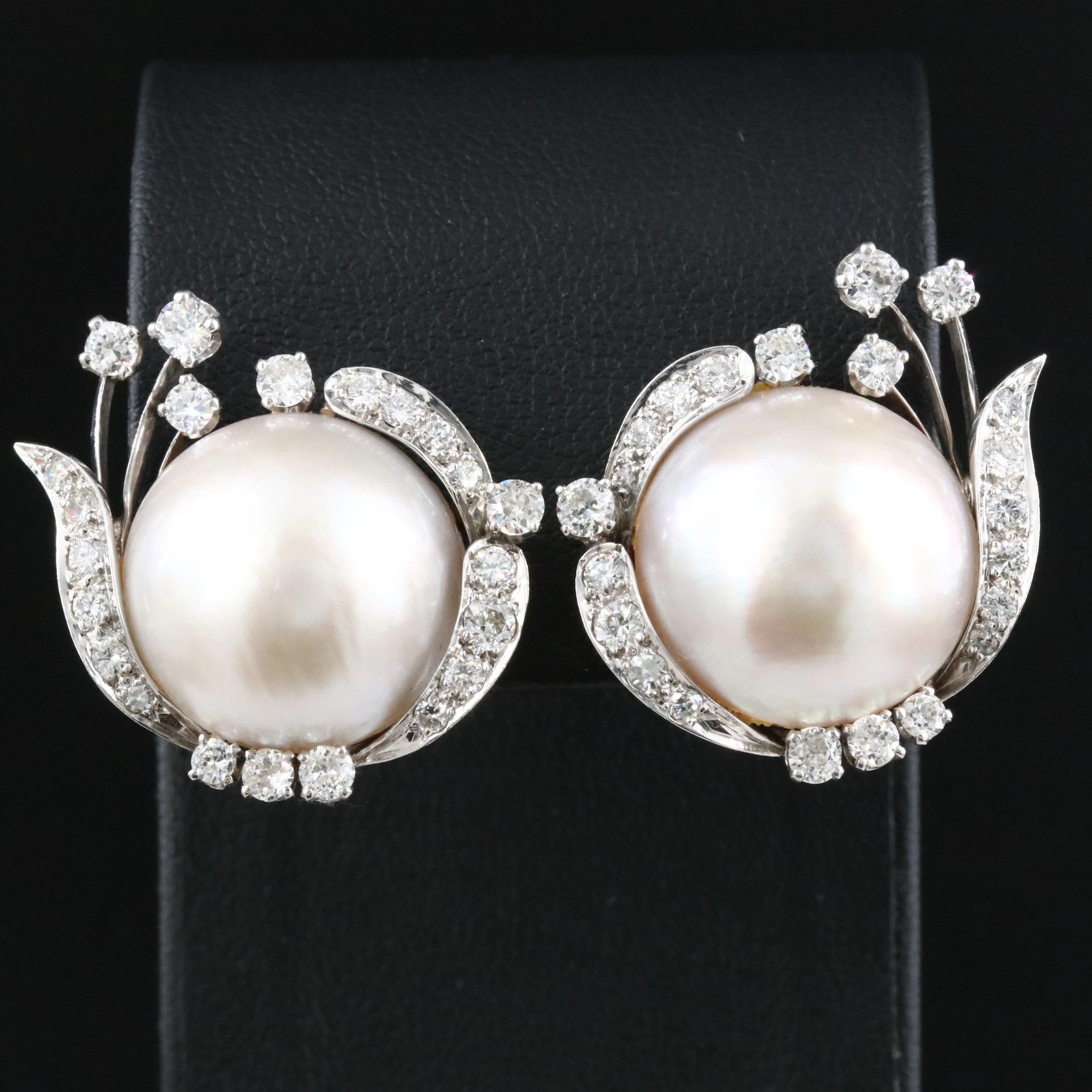 14K and Platinum Alloy Mabé Pearl and 1.93 CTW Diamond Clip Earrings