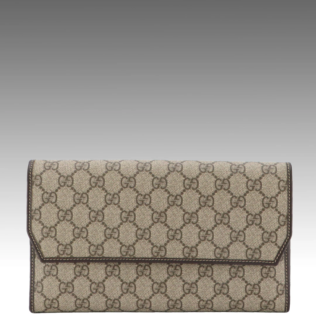 Gucci Organizer Travel Wallet in GG Supreme Canvas and Brown Leather with Box