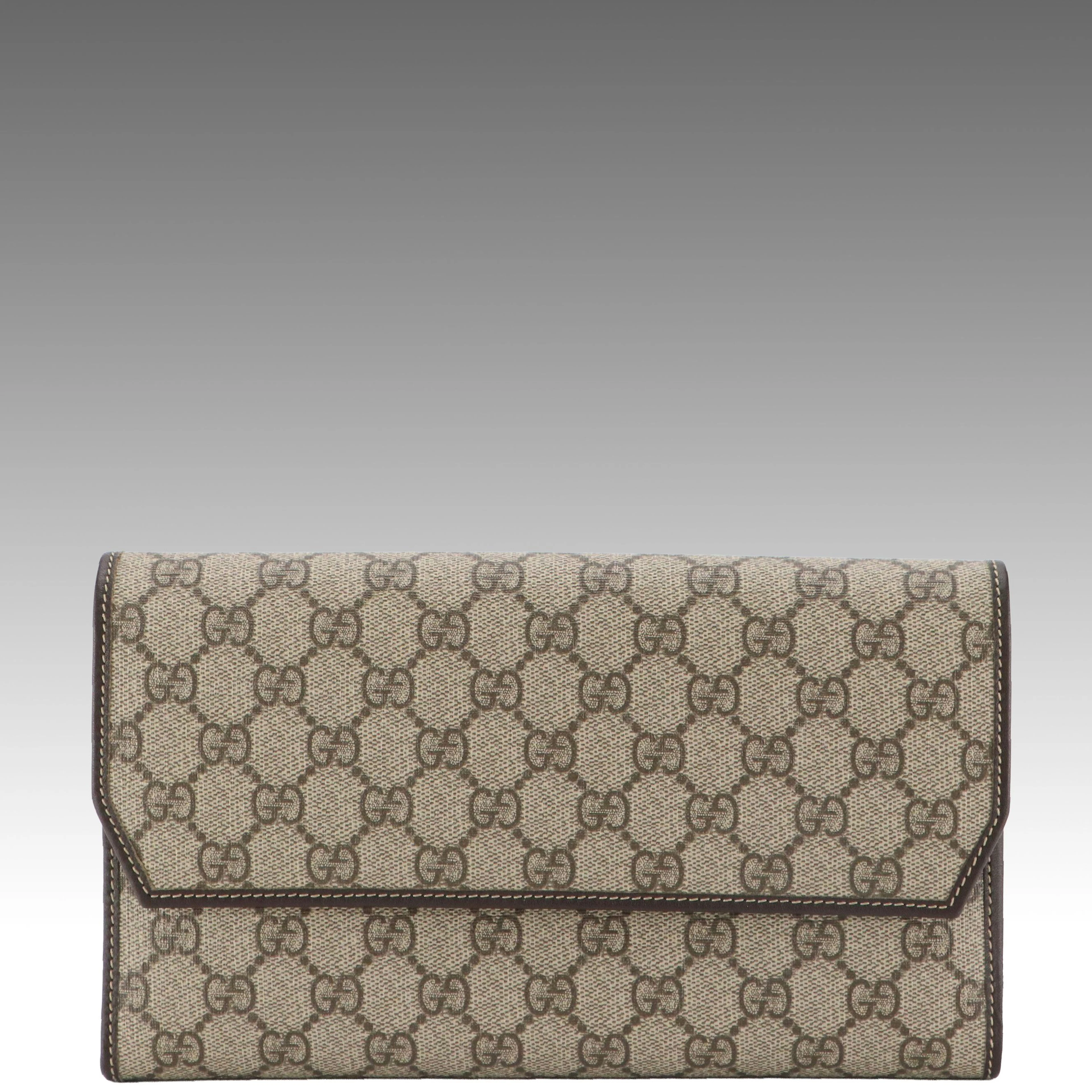 Gucci Organizer Travel Wallet in GG Supreme Canvas and Brown Leather with Box