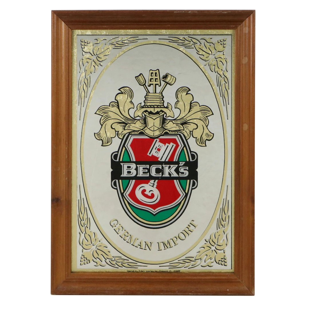 Beck's Beer Embellished Serigraph Bar Mirror, 20th Century