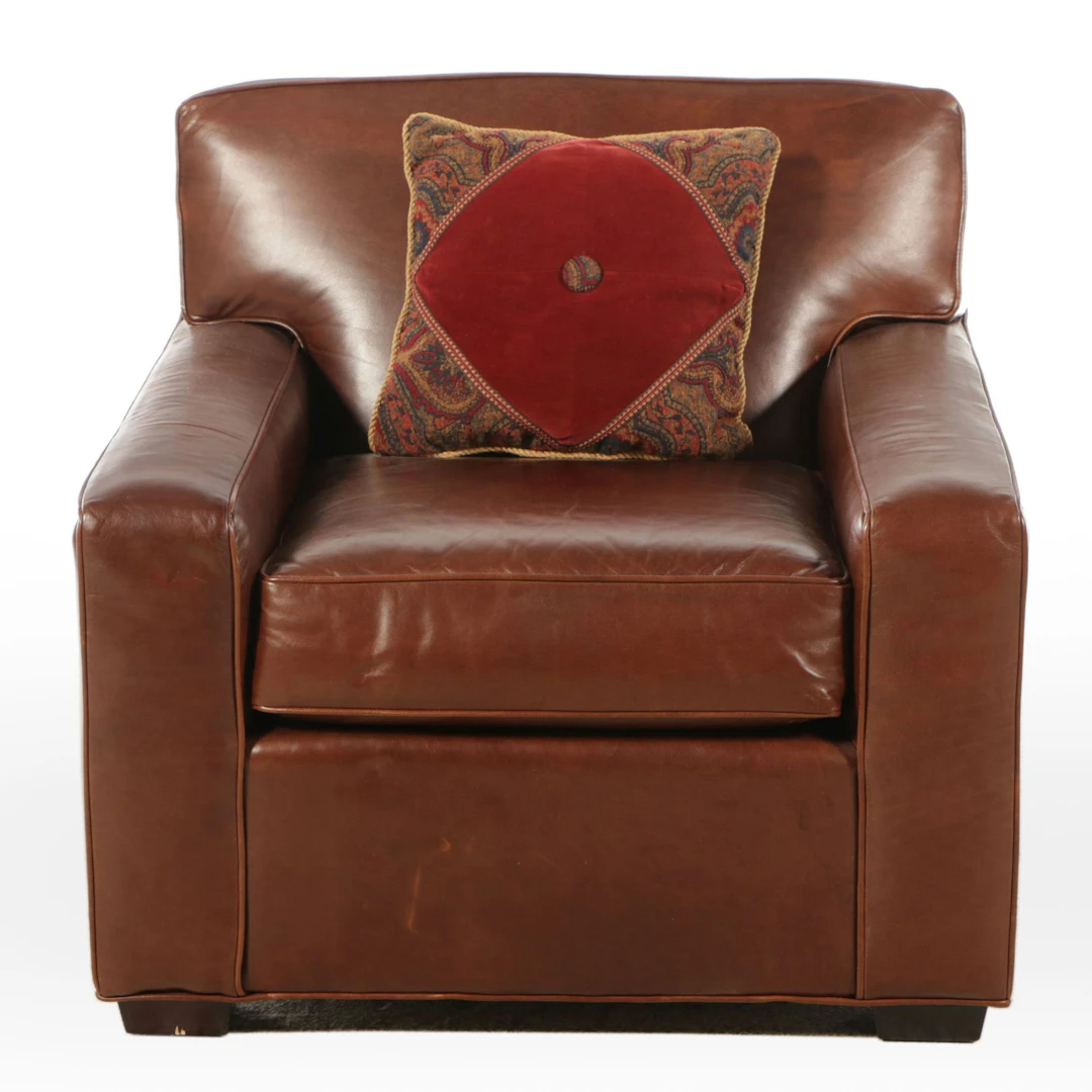 Mitchell Gold for Restoration Hardware Leather Club Chair with Accent Pillow