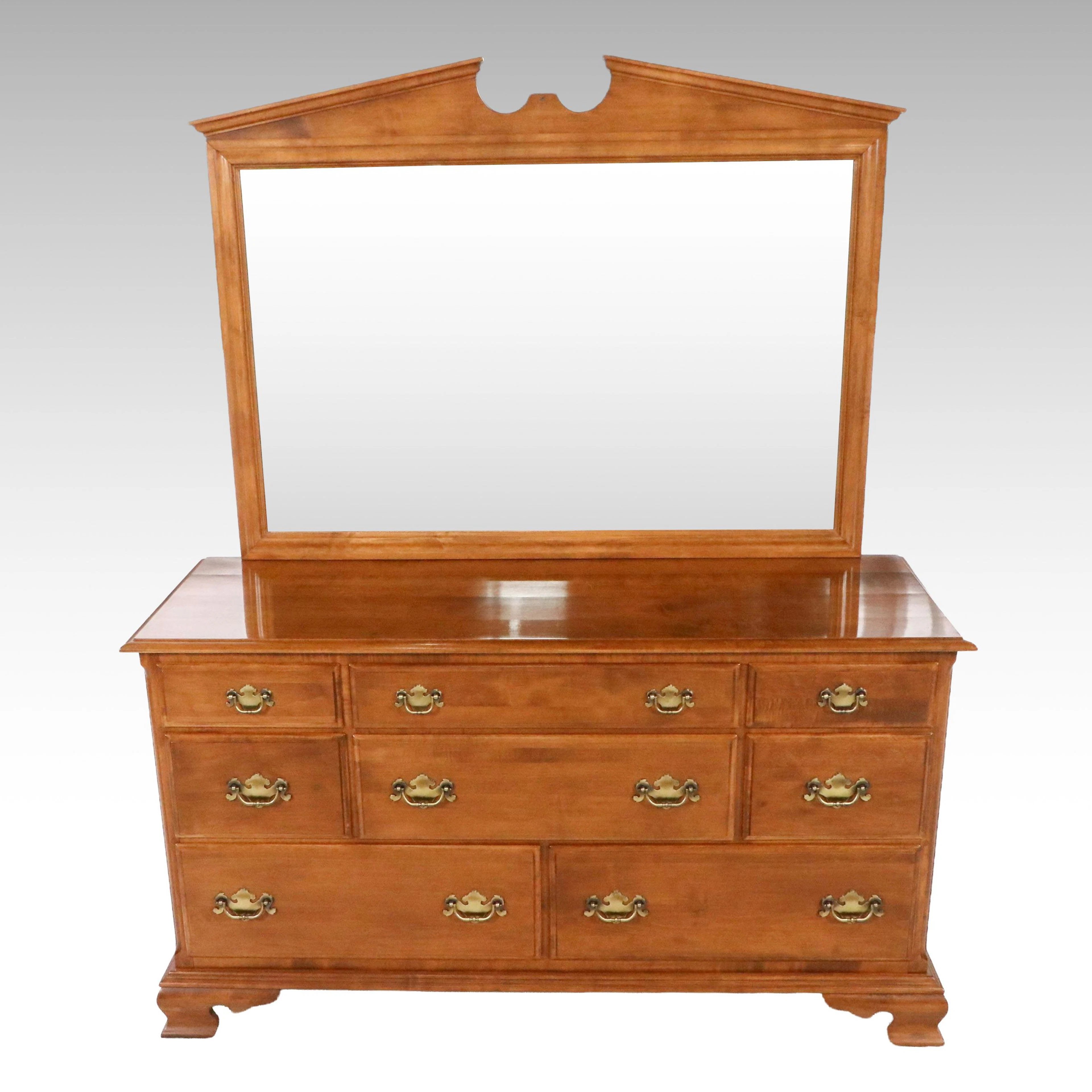 Ethan Allen American Colonial Style Maple Dresser with Mirror, 1989