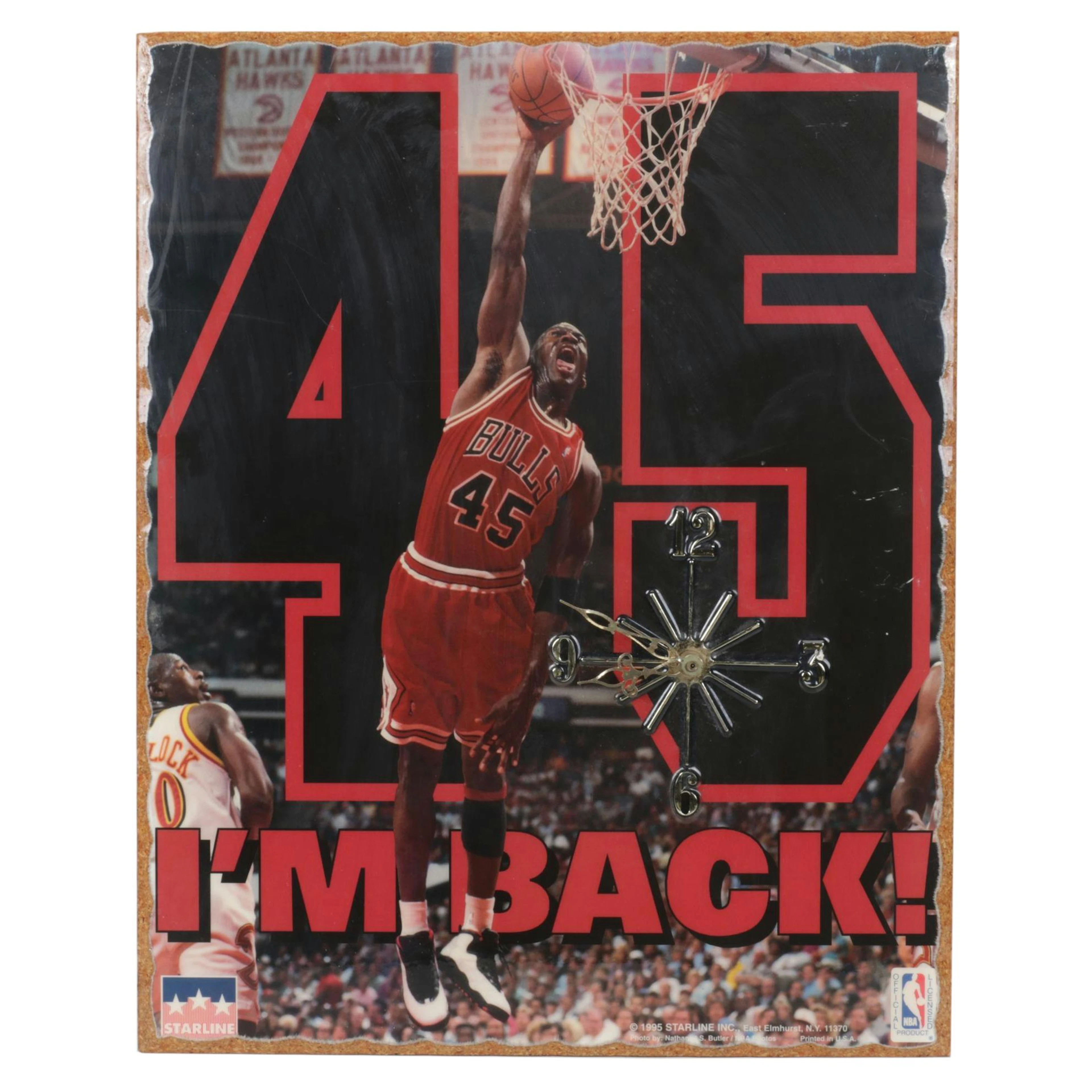 Michael Jordan "#45 - I'm Back!" NBA Poster on Cork Board Wall Clock, 1995