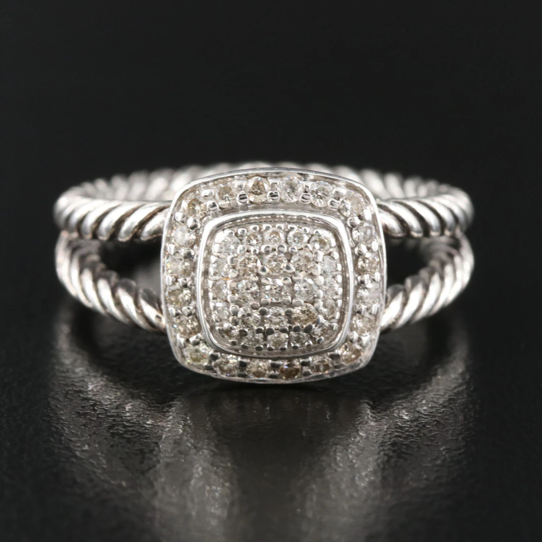 David Yurman Petite Albion Sterling 0.55 CTW Pavé Diamond Ring