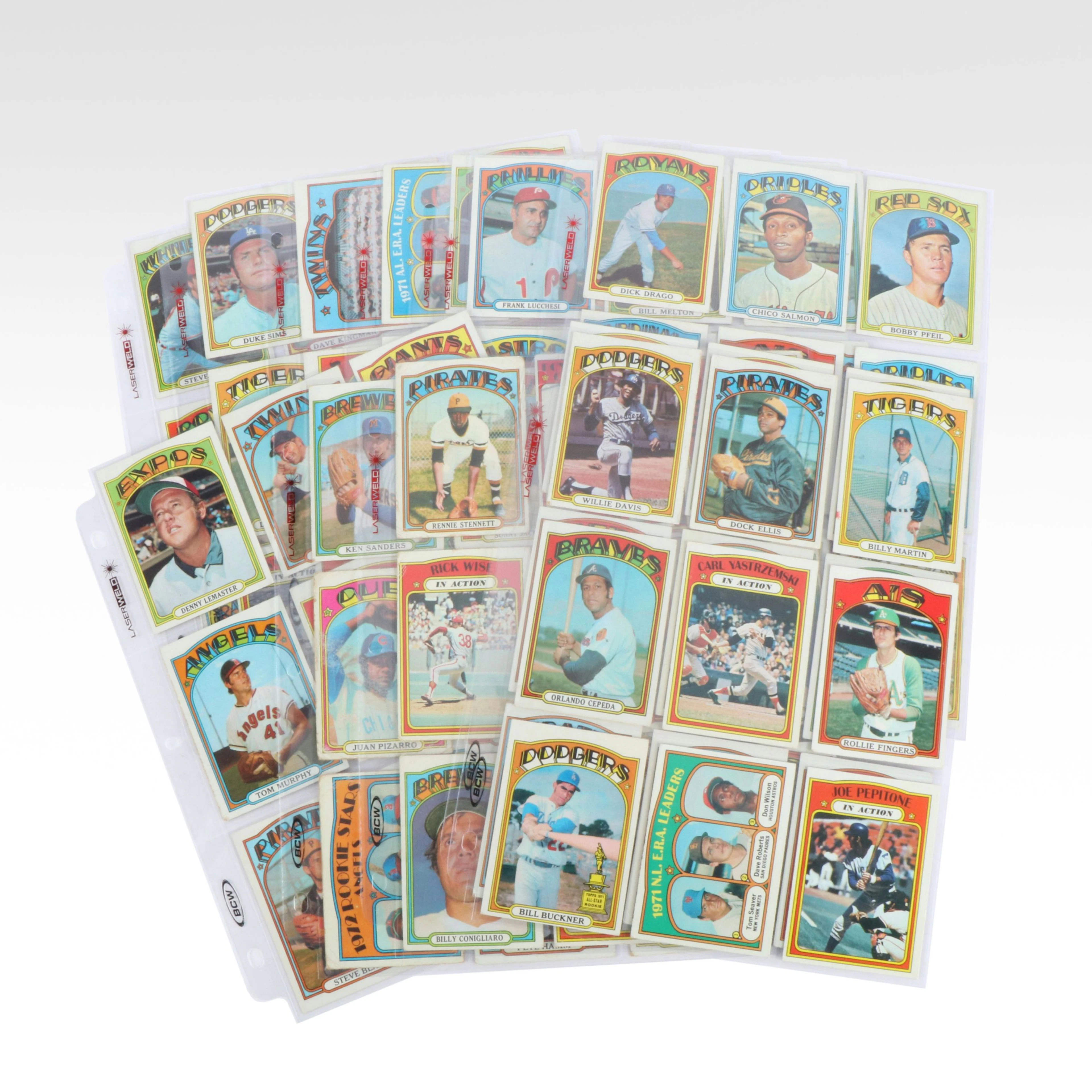 1972 Topps Baseball Cards with Carl Yastrzemski, Rollie Fingers, and More