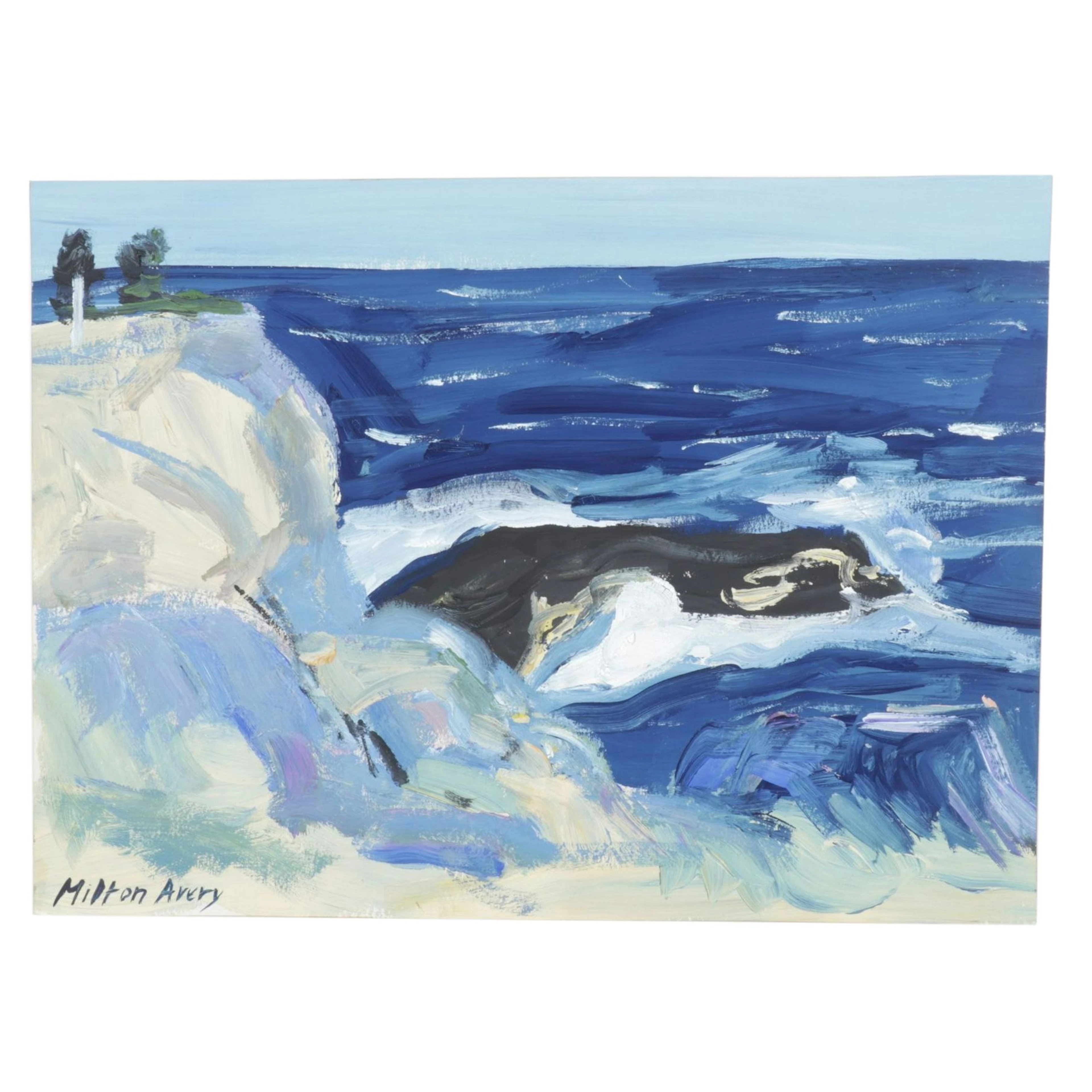Milton Avery Abstract Impressionist Oil Painting of Waves Crashing