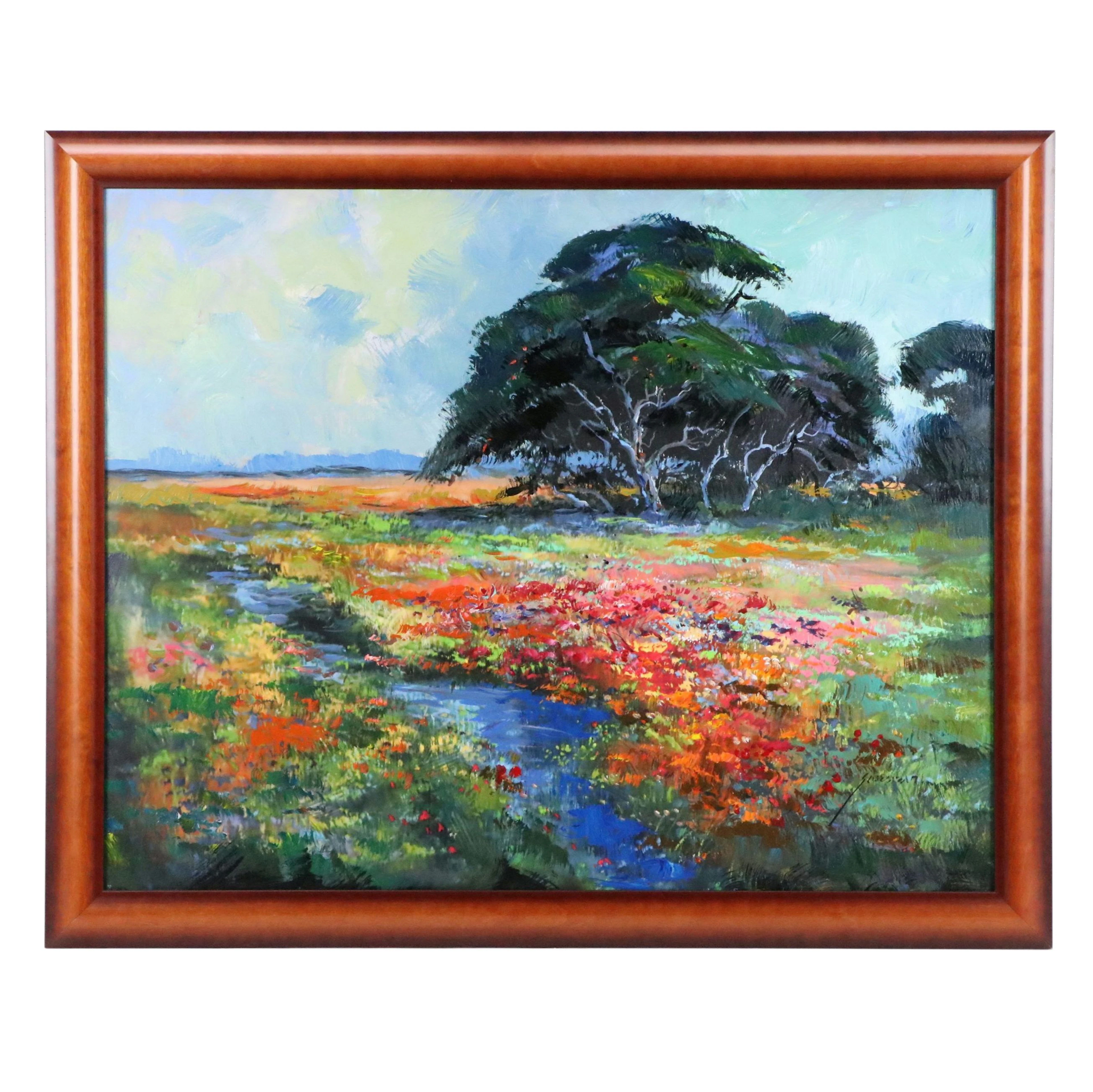 Michael Schofield Embellished Digital Print on Canvas "Field of Flowers," 2021
