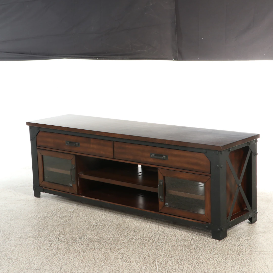 Bayside Furnishings Industrial Style Wood and Metal Media Console, 21st Century