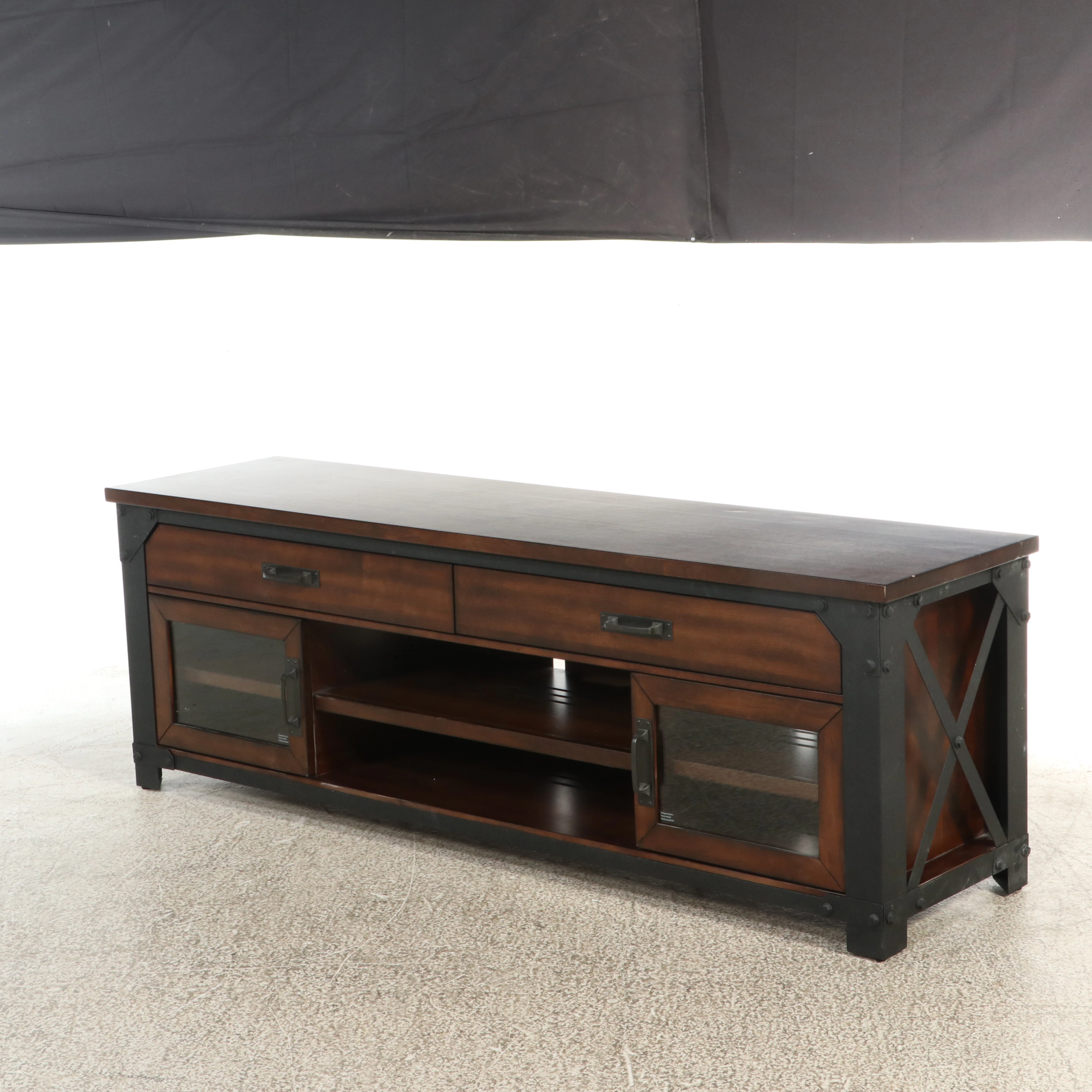 Bayside Furnishings Industrial Style Wood and Metal Media Console, 21st Century