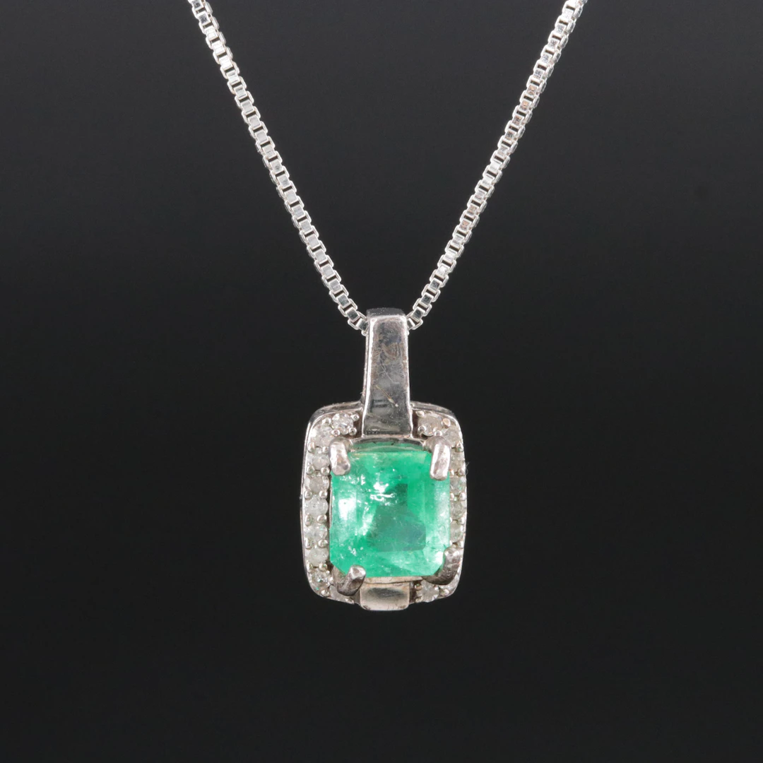 Sterling Emerald and Diamond Necklace
