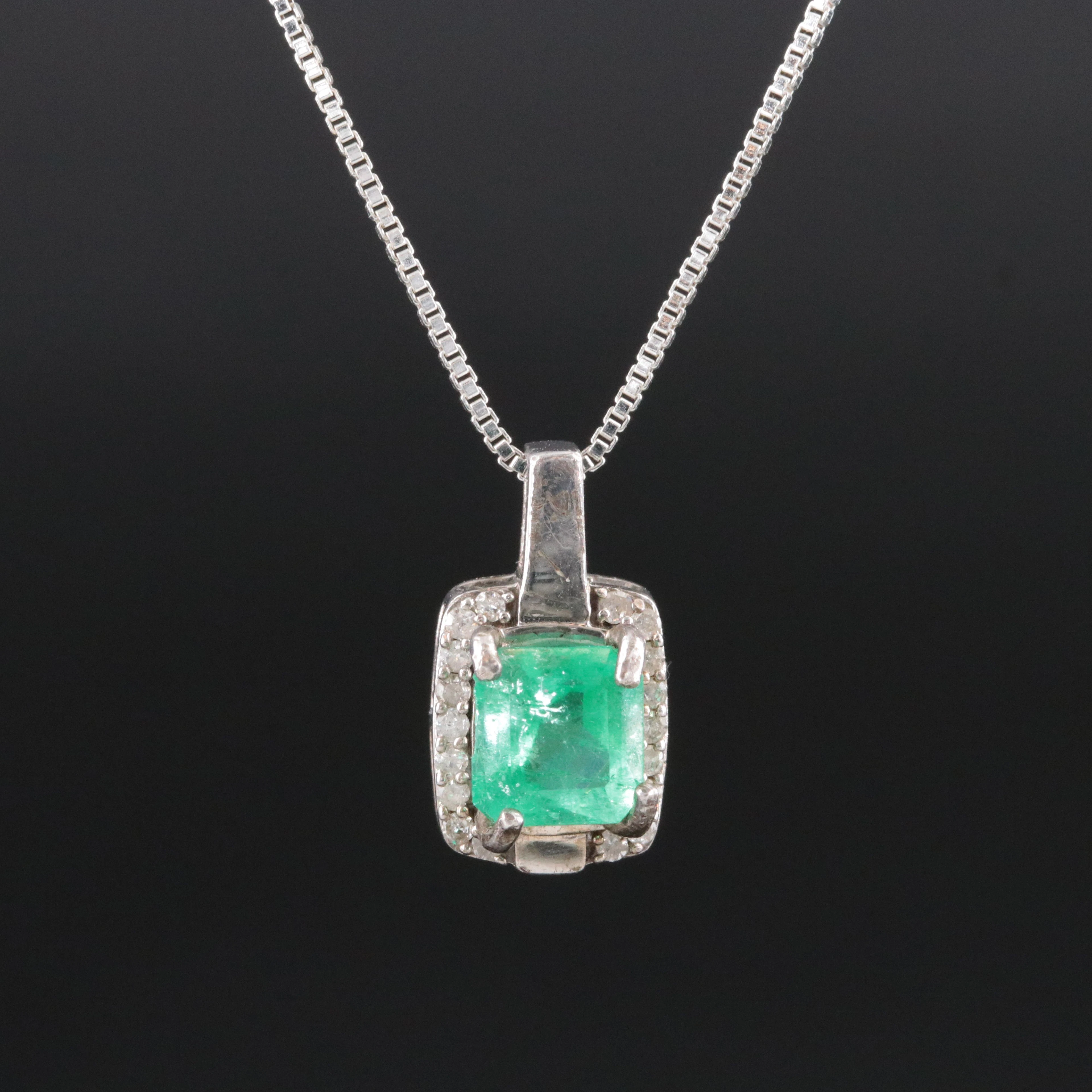 Sterling Emerald and Diamond Necklace