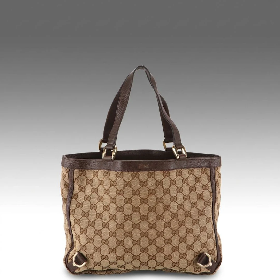 Gucci GG Jacquard Canvas and Cinghiale Leather Abbey D-Ring Tote Bag