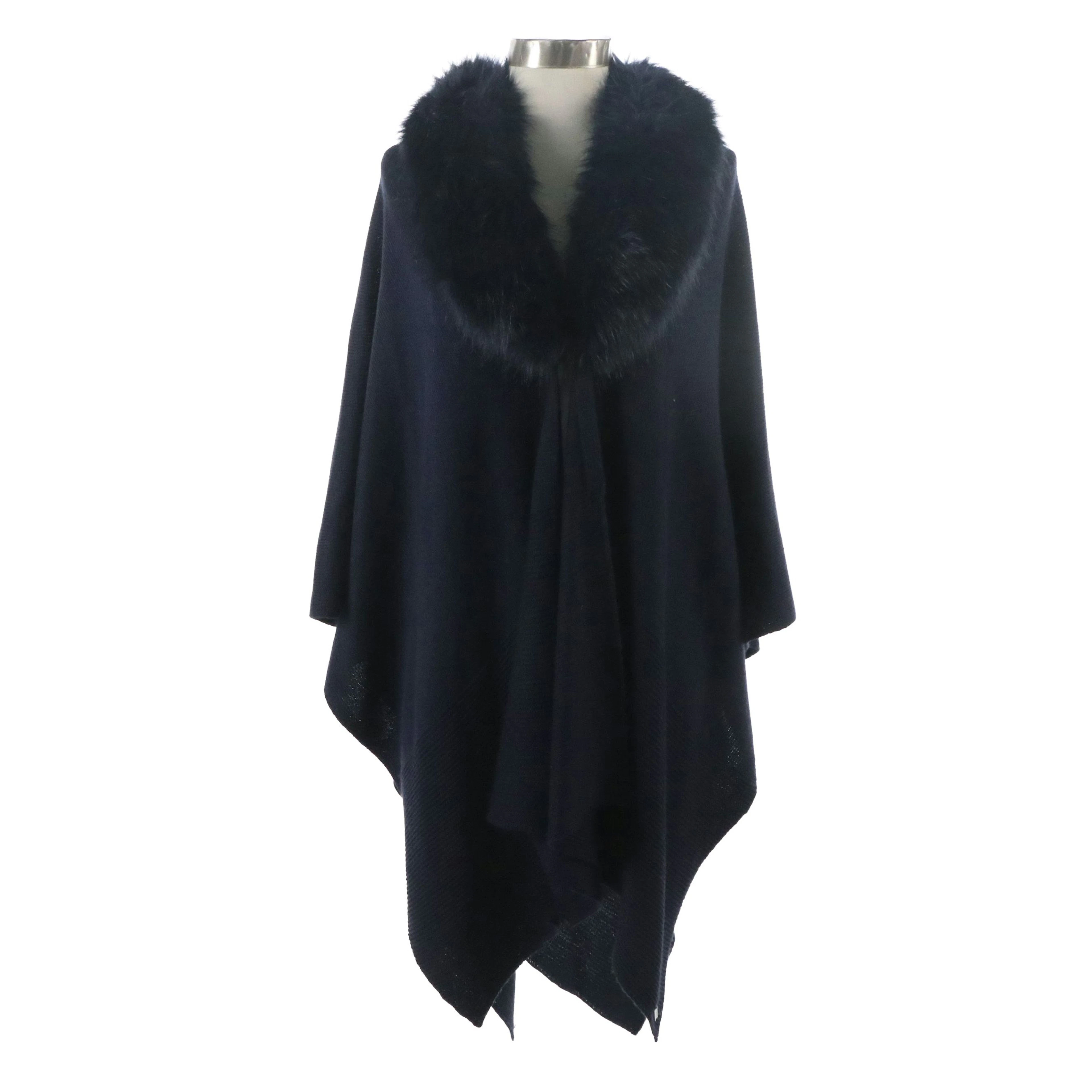 Lauren Ralph Lauren Midnight Blue Faux Fur Collar Poncho