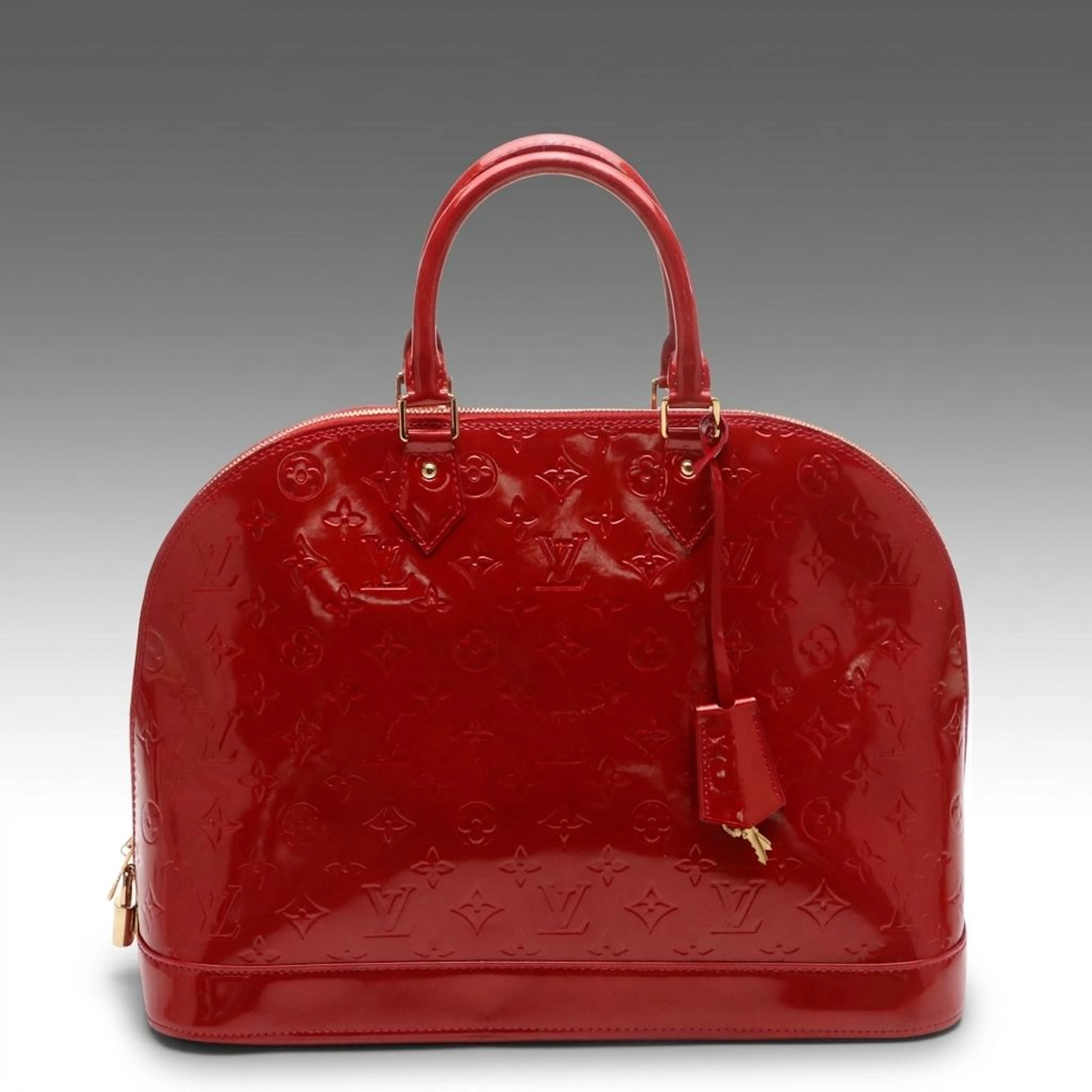Louis Vuitton Alma MM Handbag in Red Monogram Vernis and Patent Leather