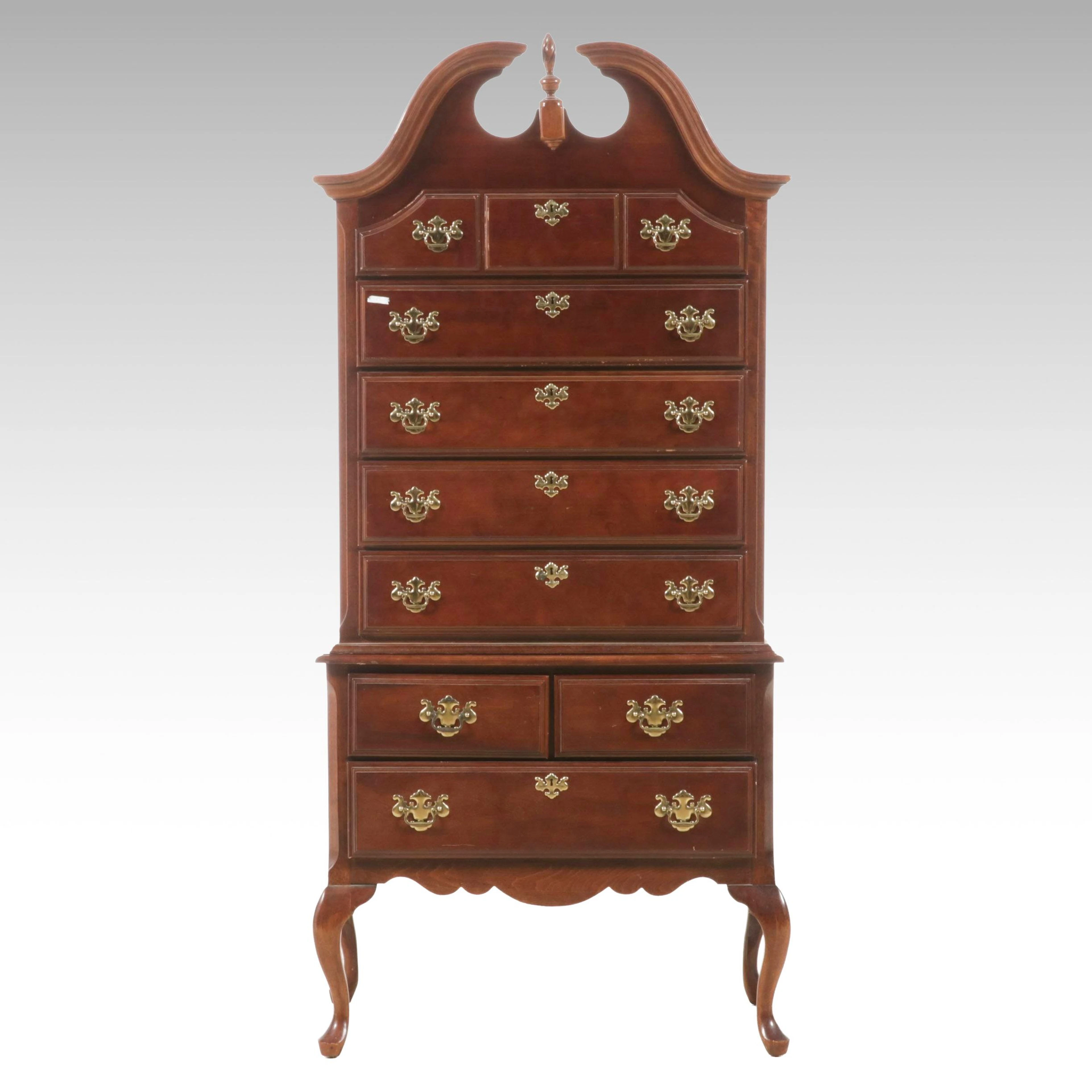 Queen Anne Style Mahogany Bonnet-Top High Chest, 20th Century