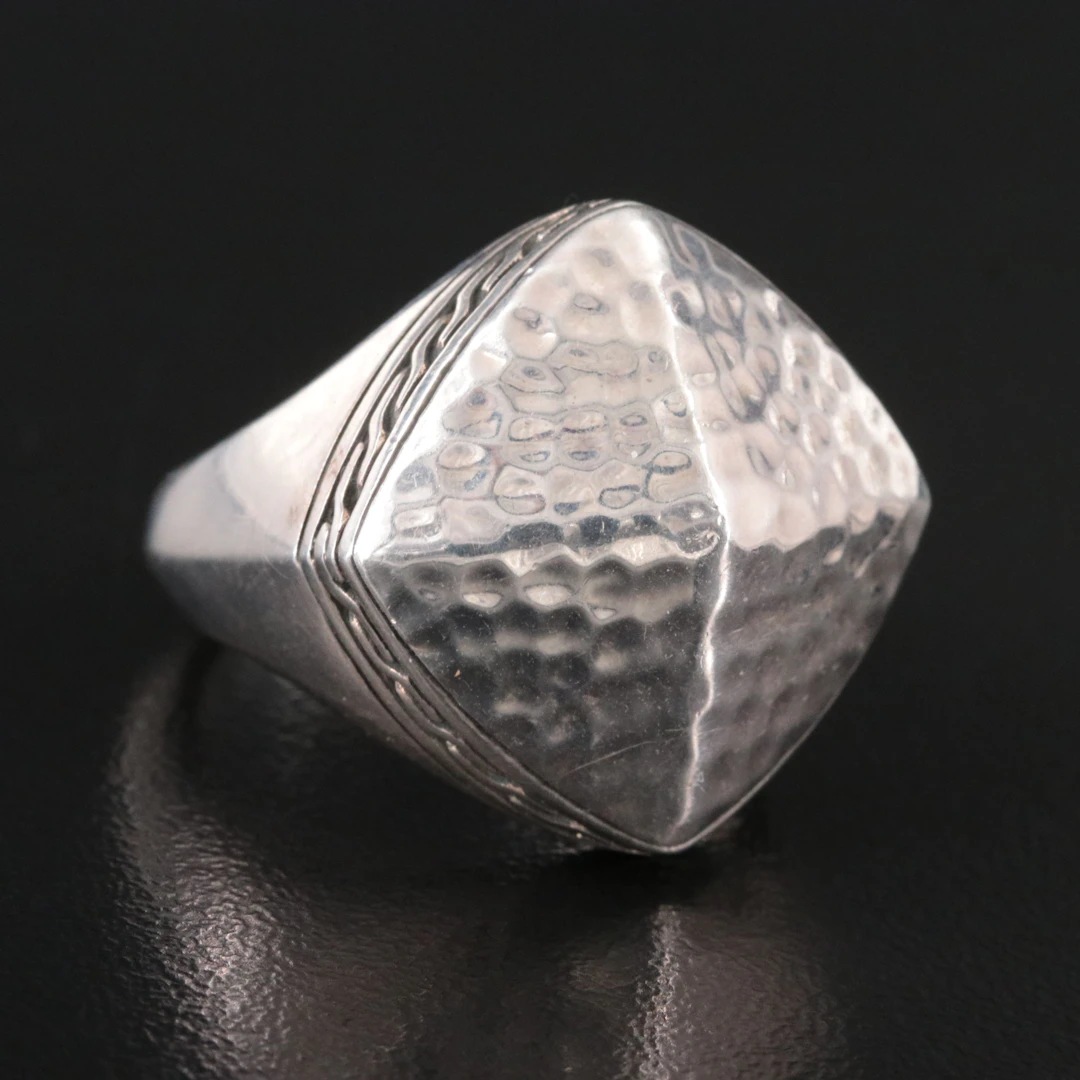 John Hardy Palu Sterling Hammered Pyramid Ring