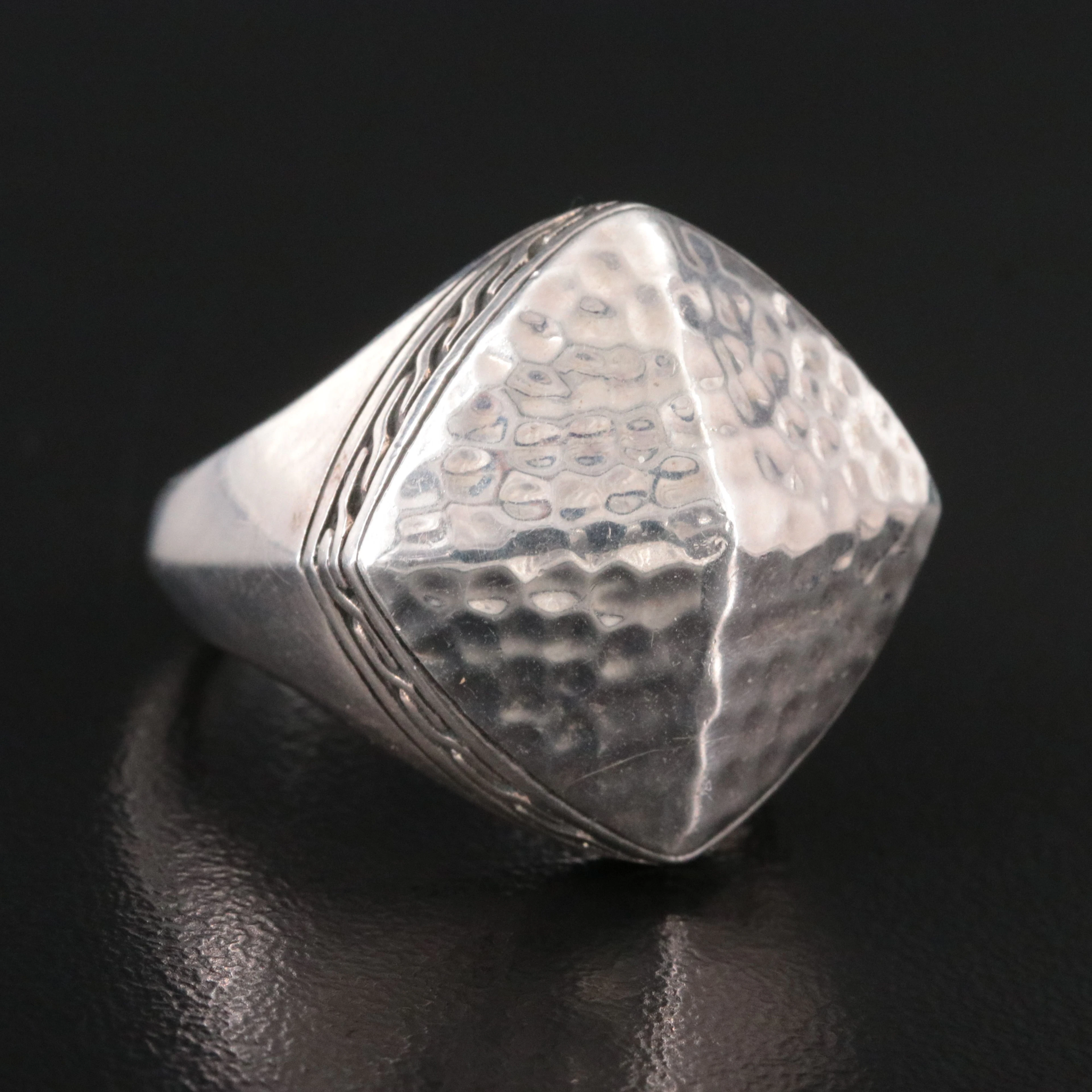 John Hardy Palu Sterling Hammered Pyramid Ring