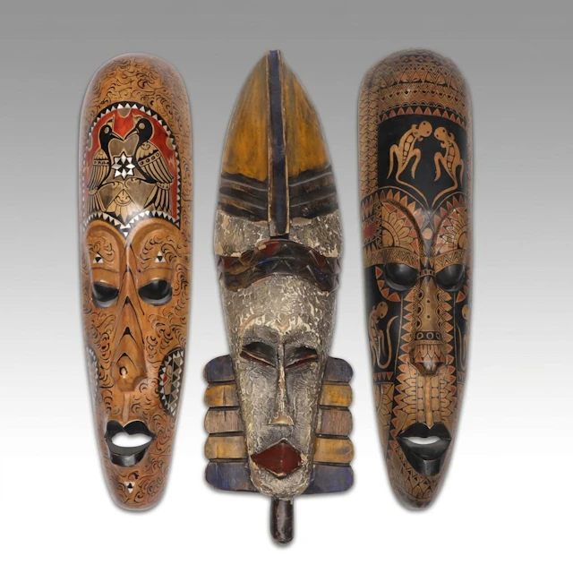 Ghanaian and Indonesian Souvenir Carved Wood Masks