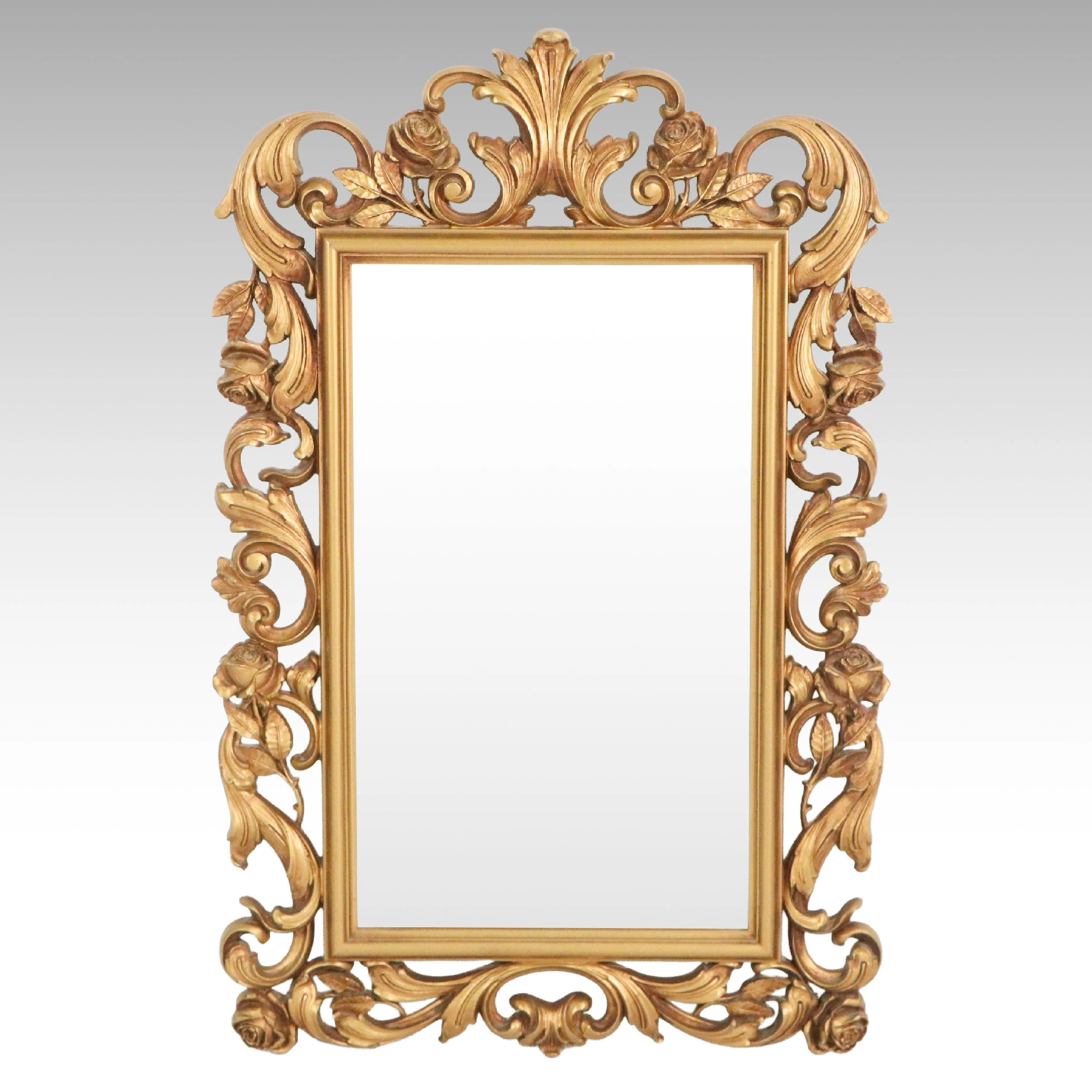 Art Nouveau Style Brass Finish Wall Mirror