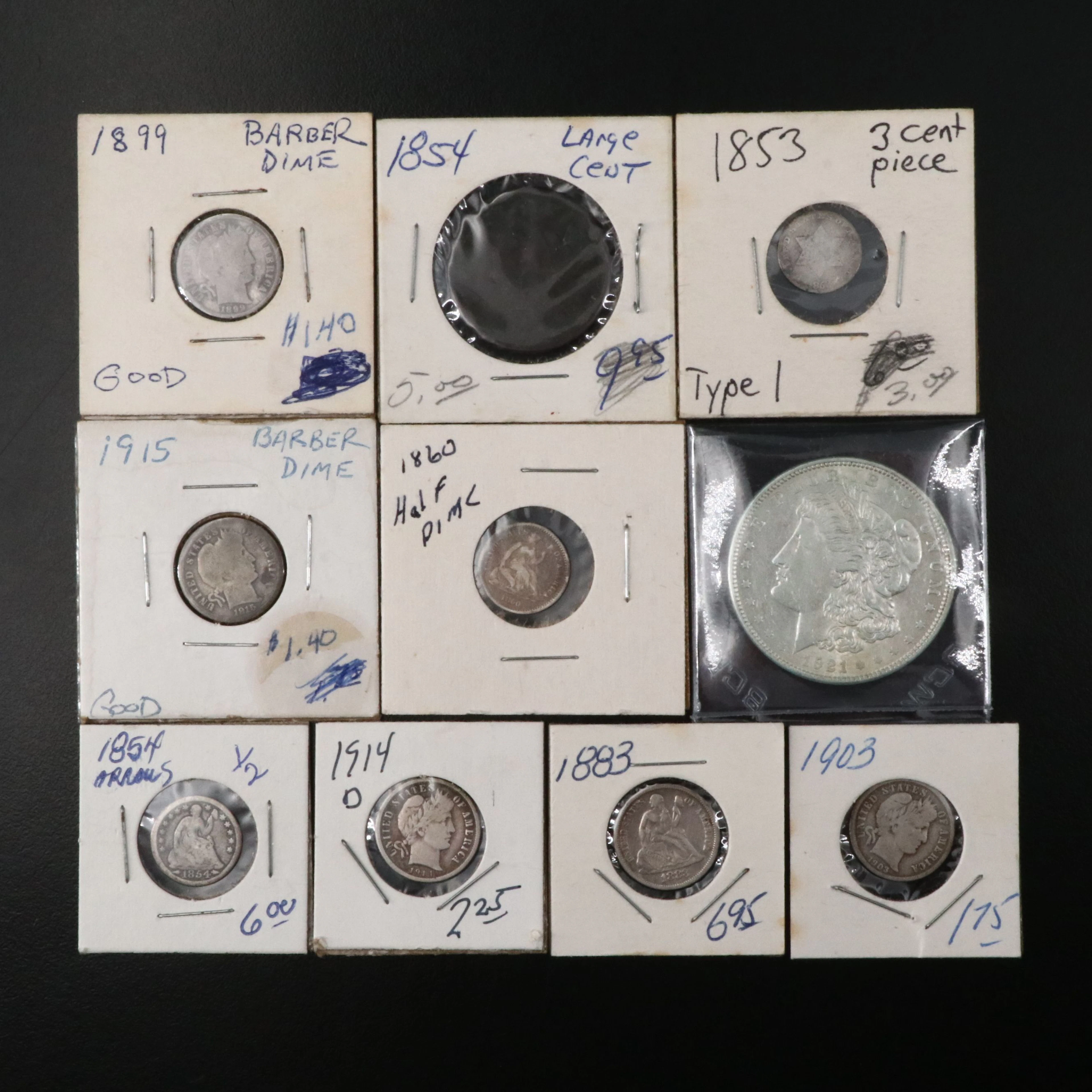 Antique U.S. Silver Coins, Including Liberty Seated, Barber, Morgan