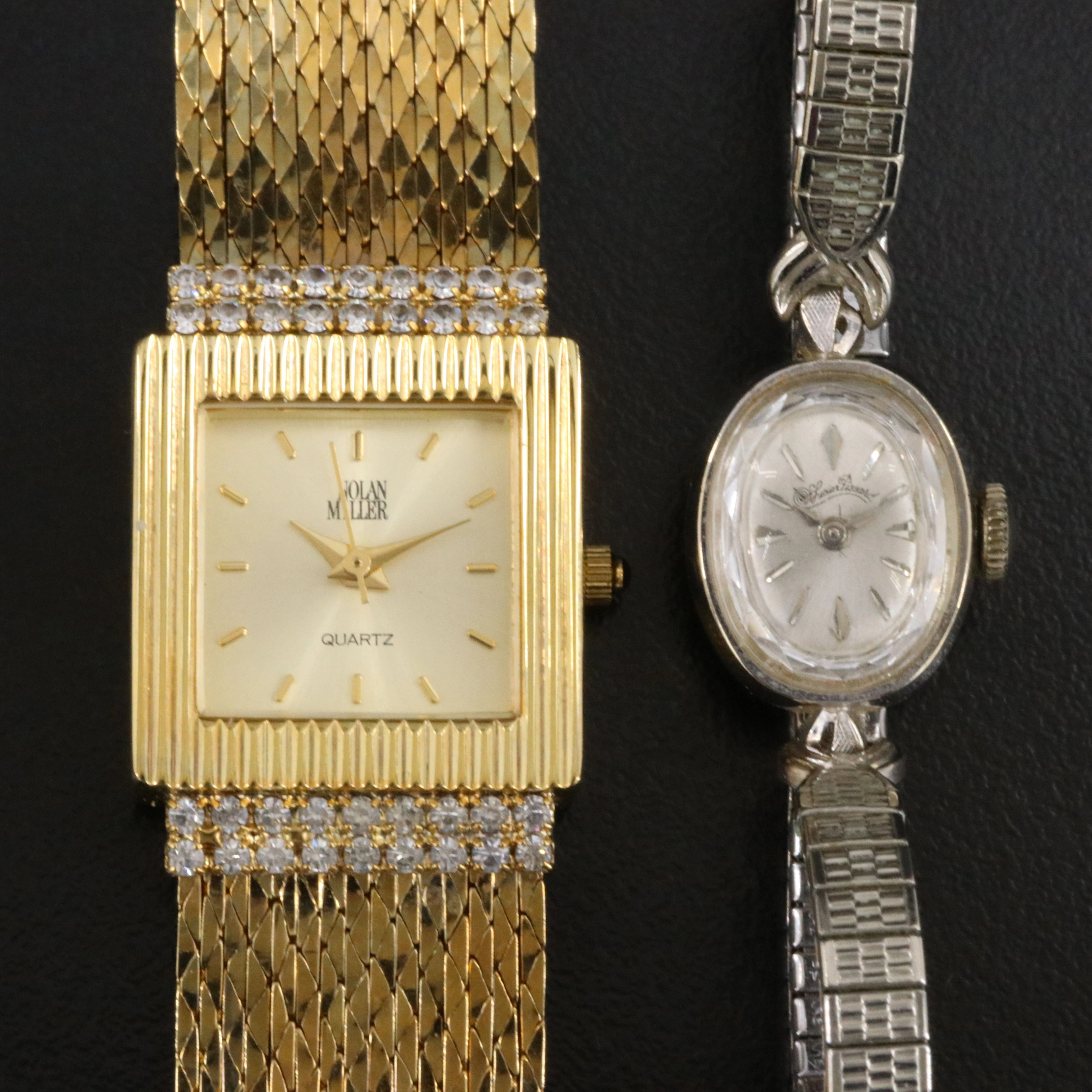14K Gold Lucien Piccard Stem Wind & Nolan Miller Glass Crystals Quartz Watch