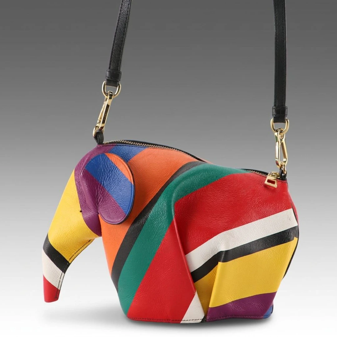 Loewe Elephant Mini Crossbody Bag in Multicolor Striped Leather
