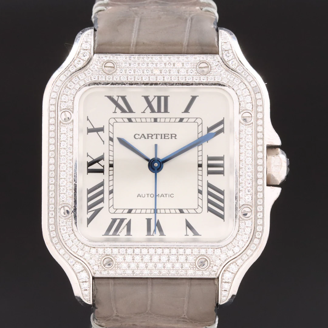 18K Cartier Santos Factory Diamond Case Automatic Watch