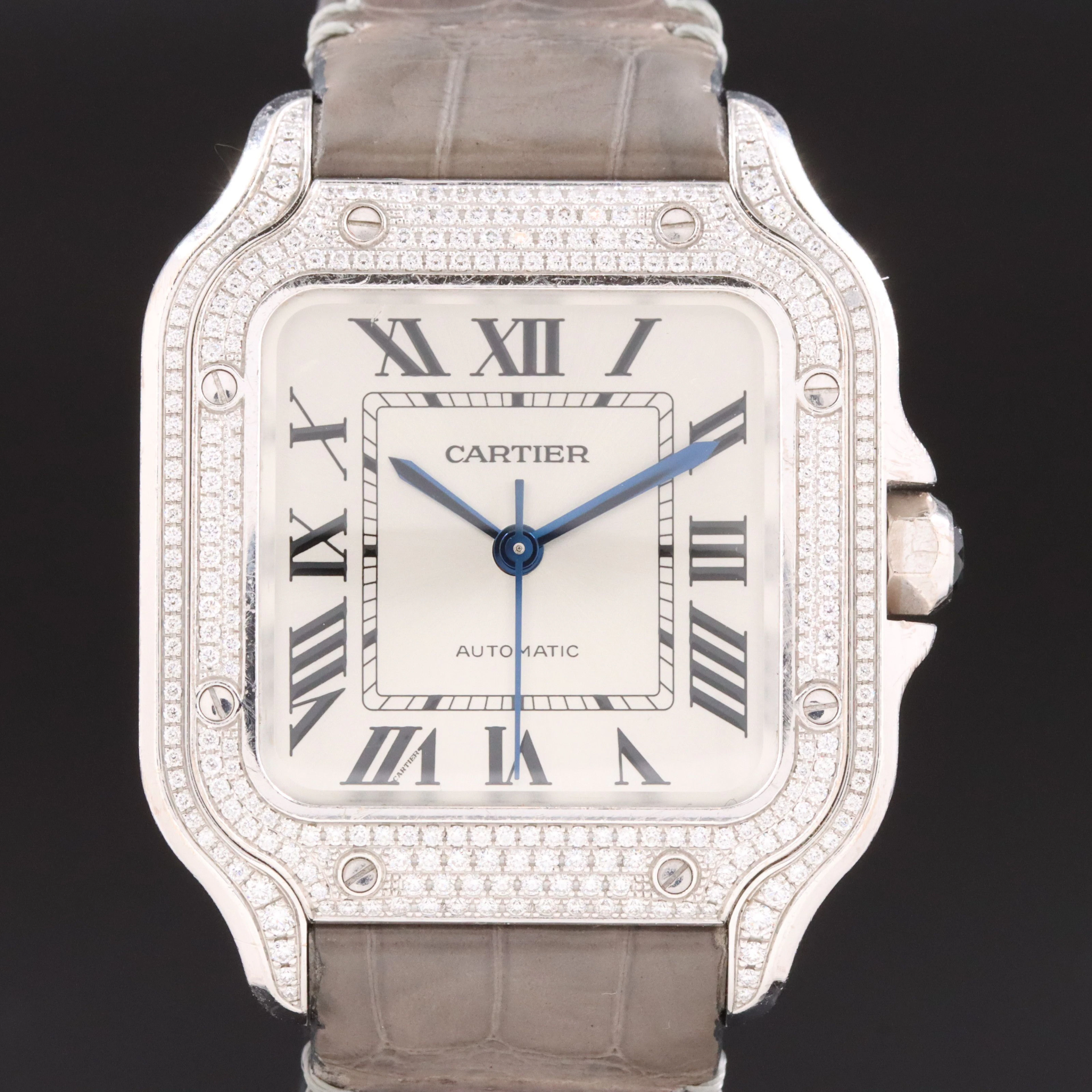 18K Cartier Santos Factory Diamond Case Automatic Watch
