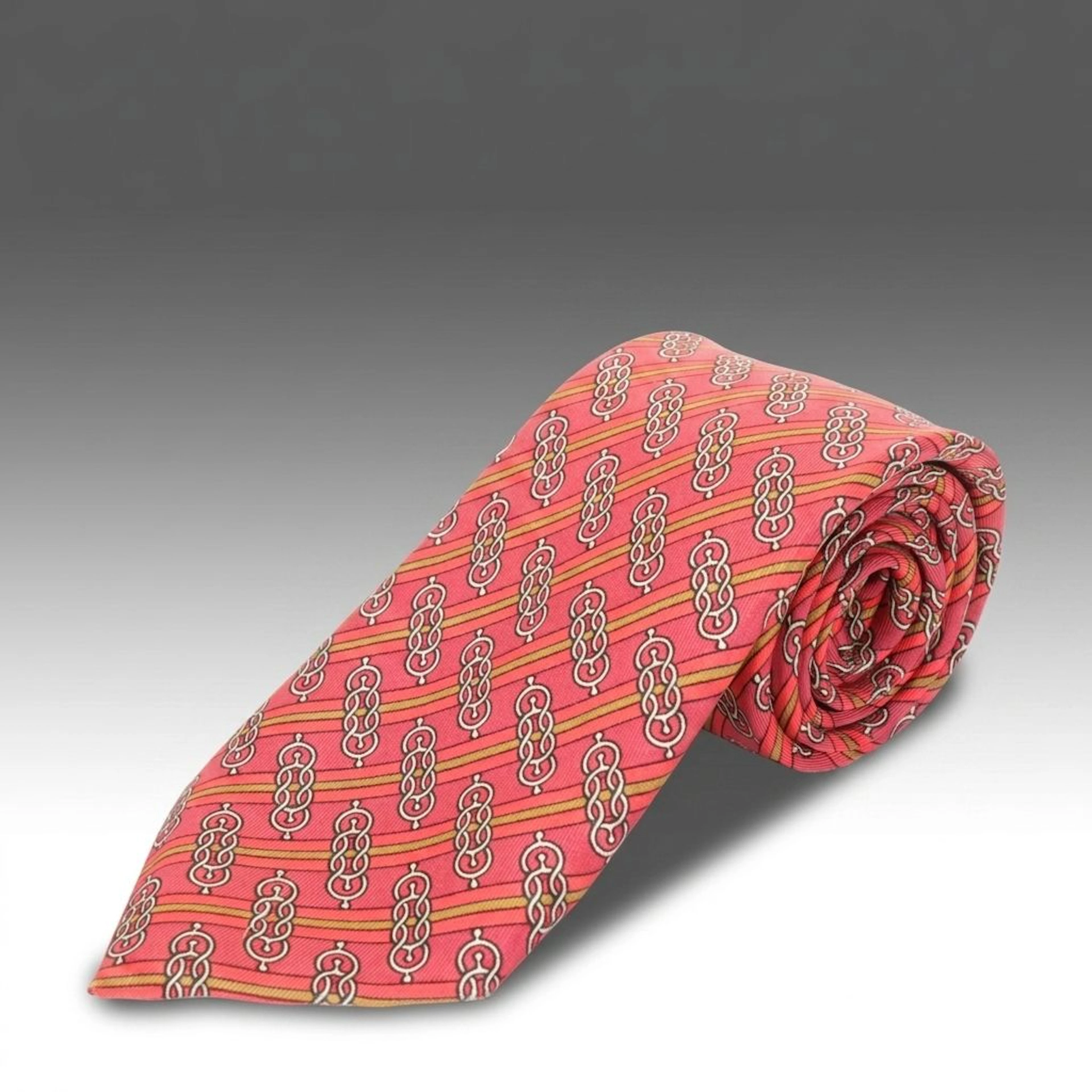 Hermès Silk Orange and Red Equestrian Buckle Motif Neck Tie