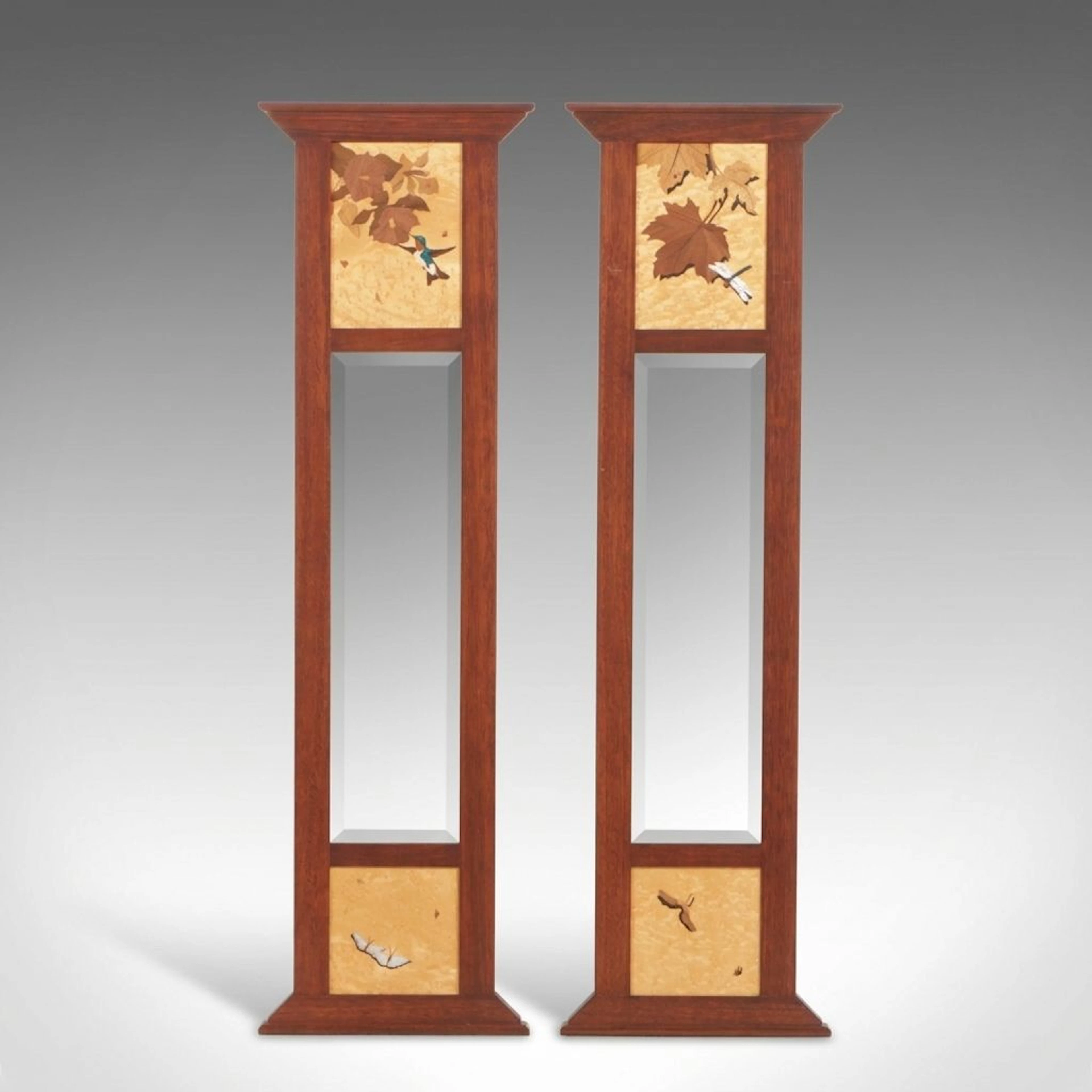 Pair of Hudson River Inlay Accent Wall Mirrors with Marquetry Inlay Decoration