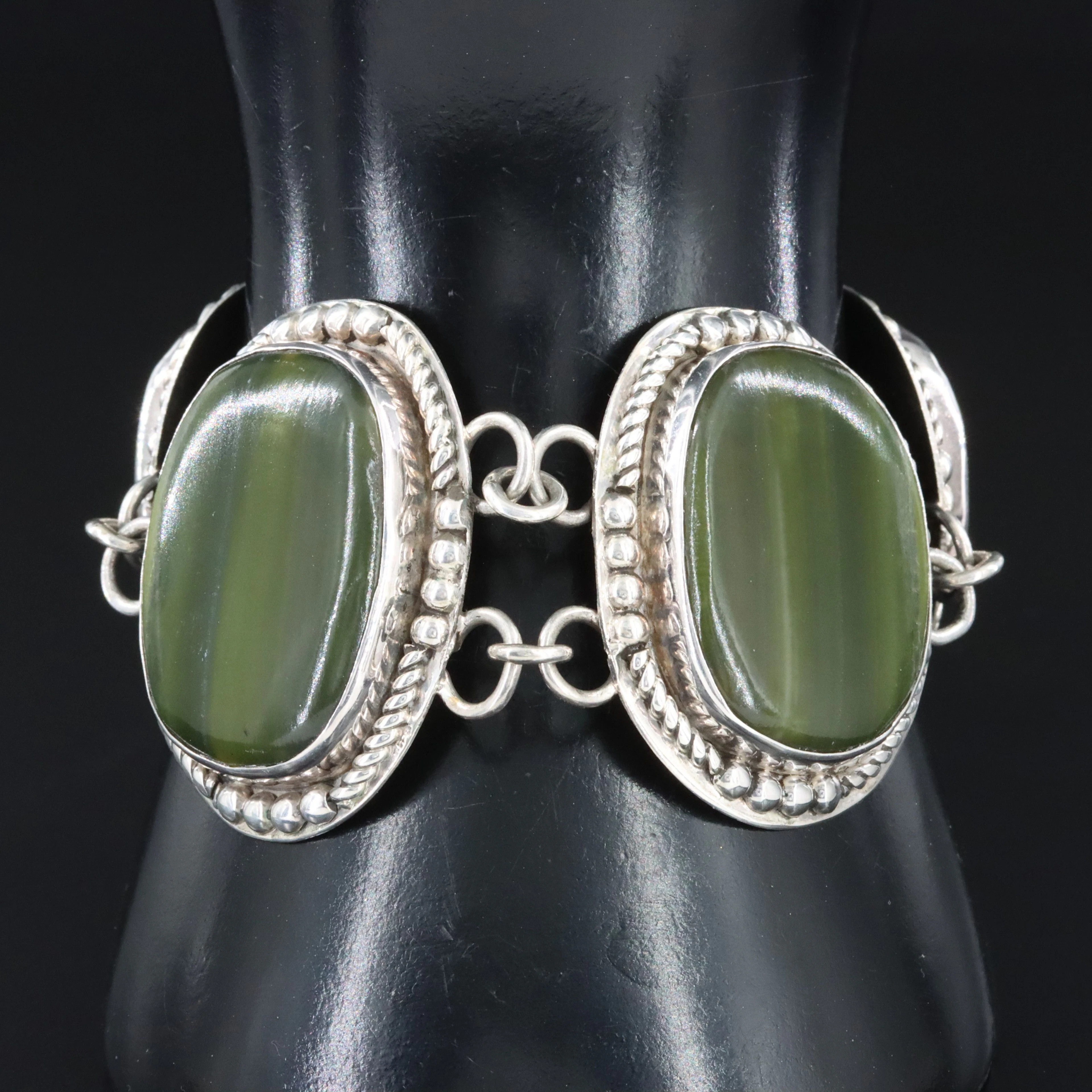 Signed Southwestern Sterling Calcite Link Bracelet