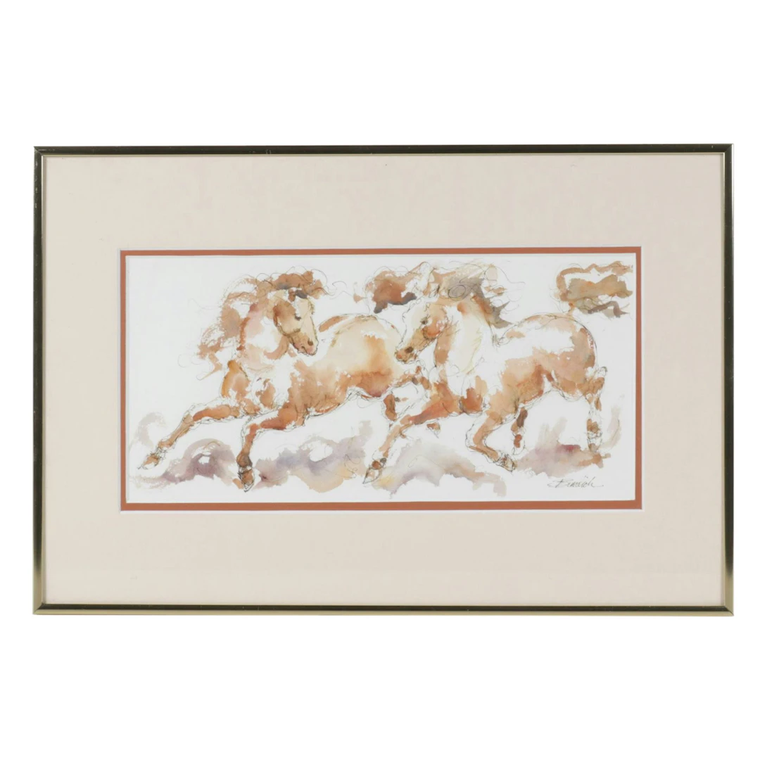 Charles Burdick Watercolor Painting of Horses