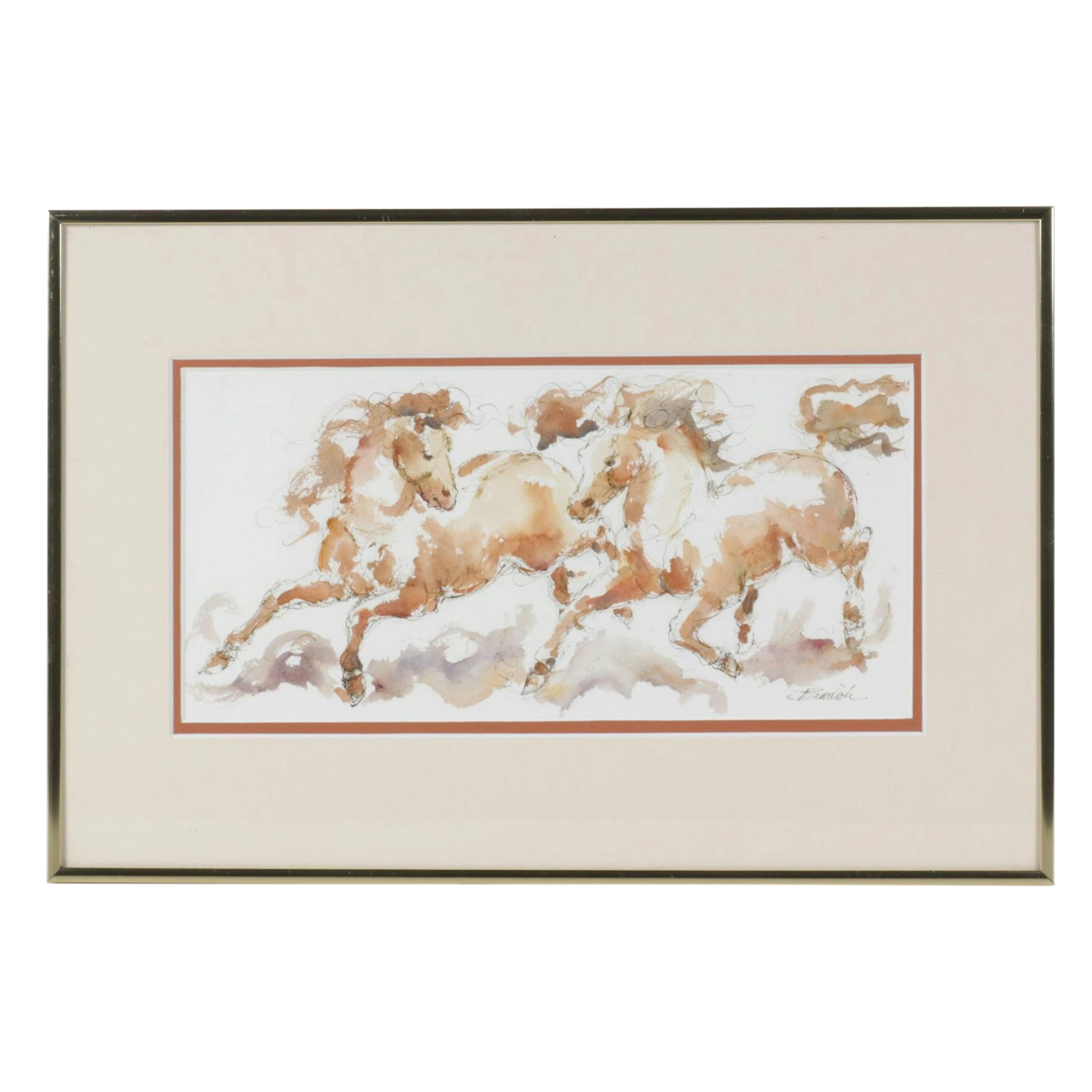 Charles Burdick Watercolor Painting of Horses
