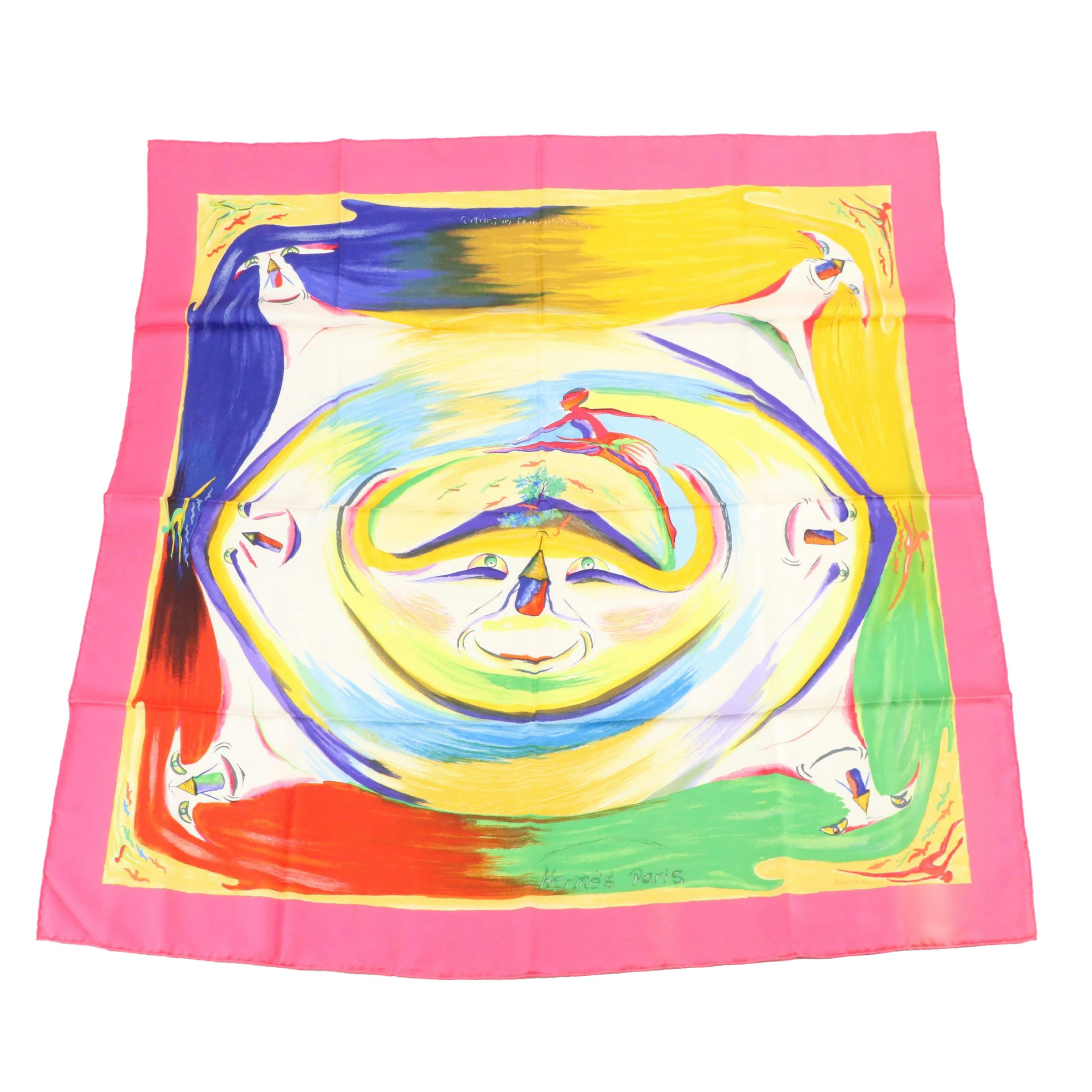 Hermès "Smiles in the Third Millenary" Scarf 90 in Multicolored Silk Twill