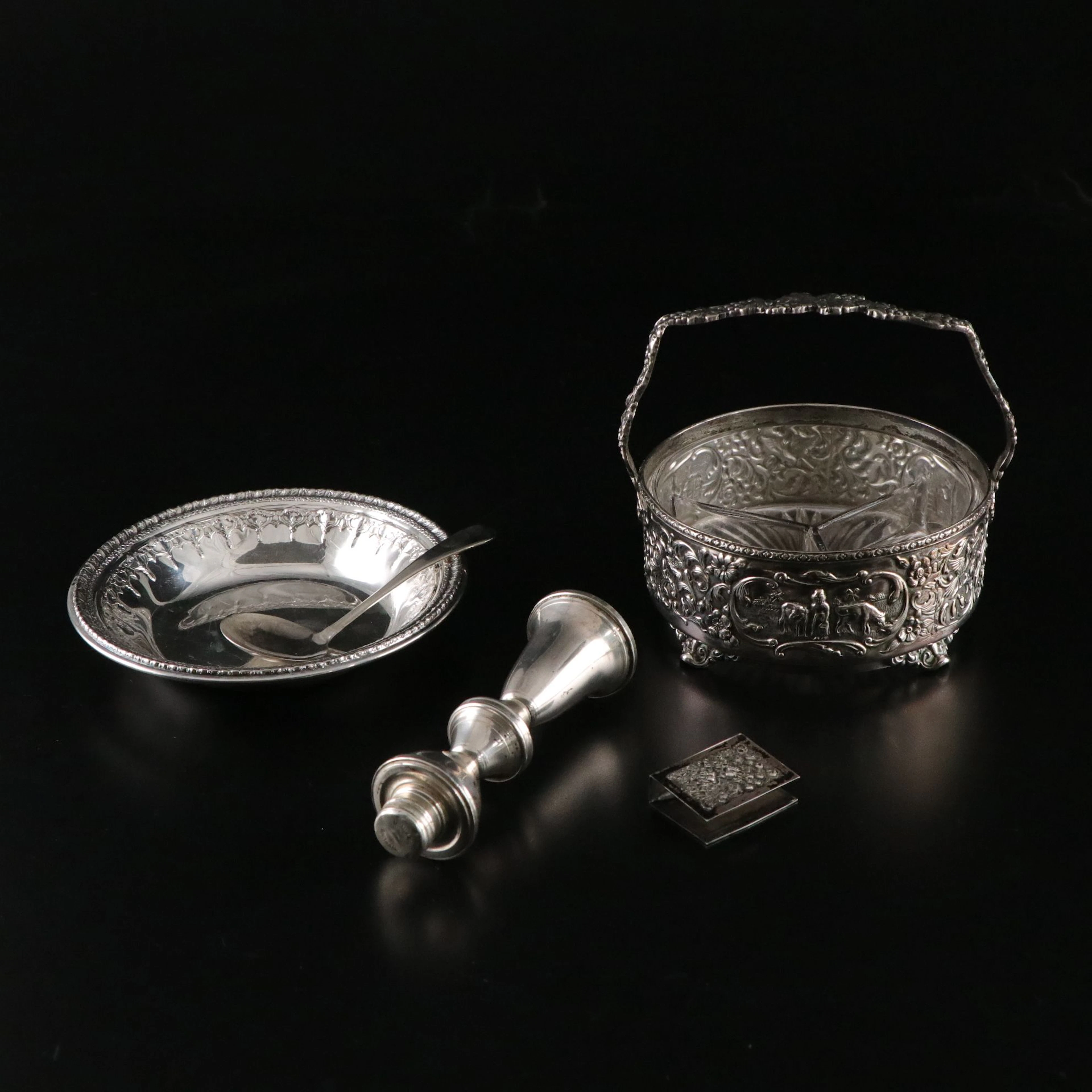 Sterling Silver Matchbook Cover with Silver Plate Table Accessories
