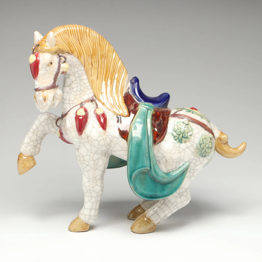 Chinese Wucai Glazed Porcelain Tang Horse Figure