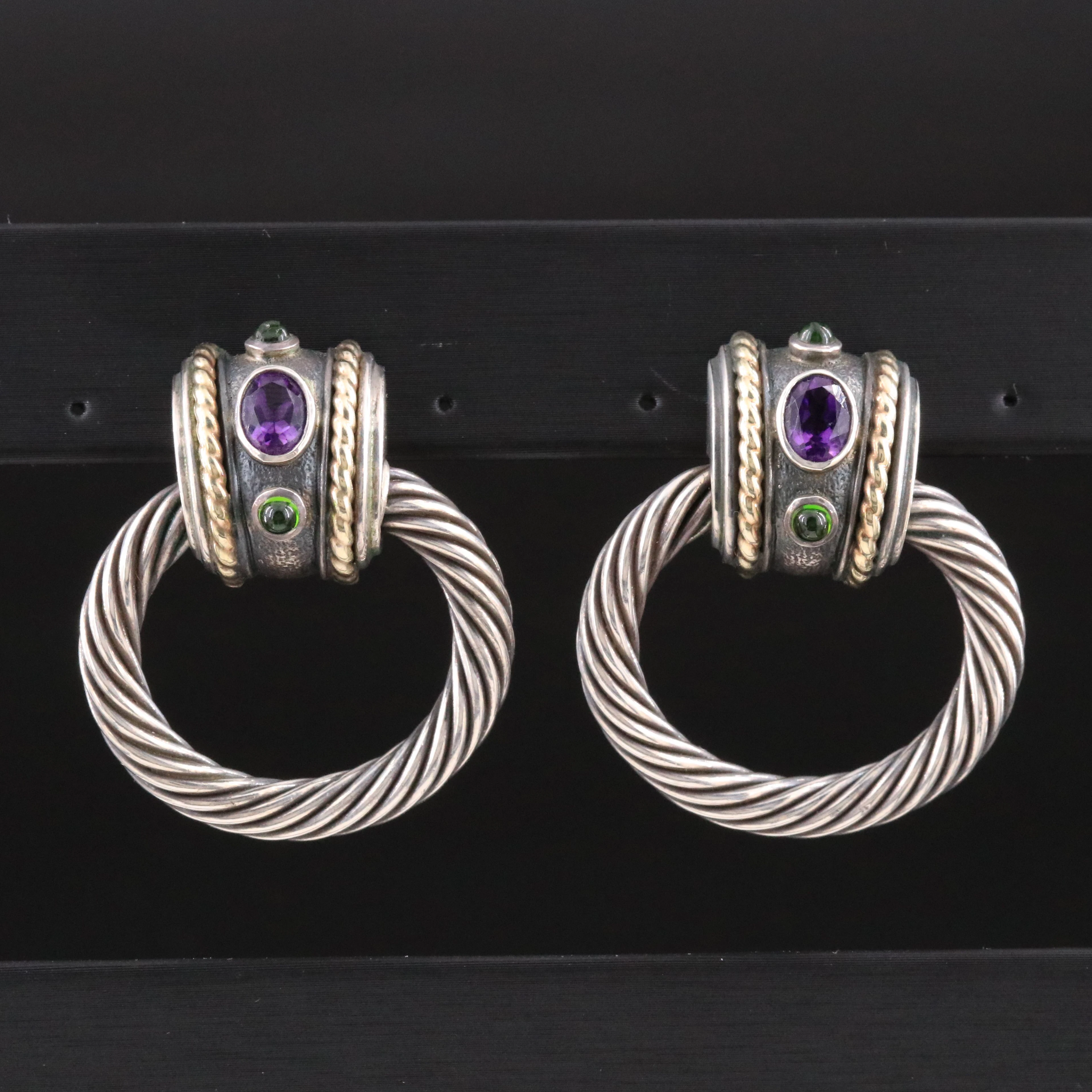 David Yurman Sterling Amethyst Diopside Door Knocker Earrings with 14K Accents